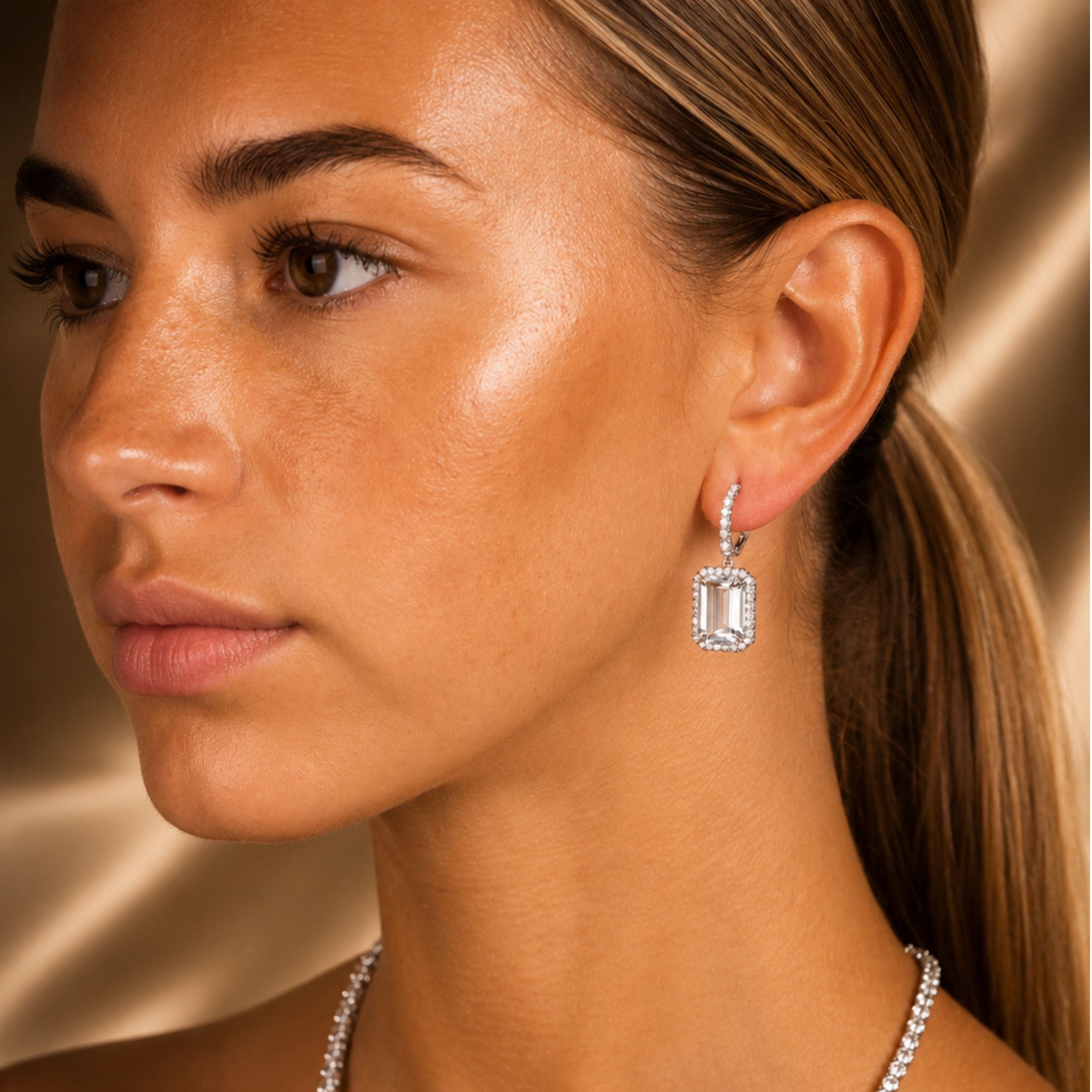 Sea of Light 16.84 Carat Aquamarine Emerald Cut Drop Earrings in 18K White Gold