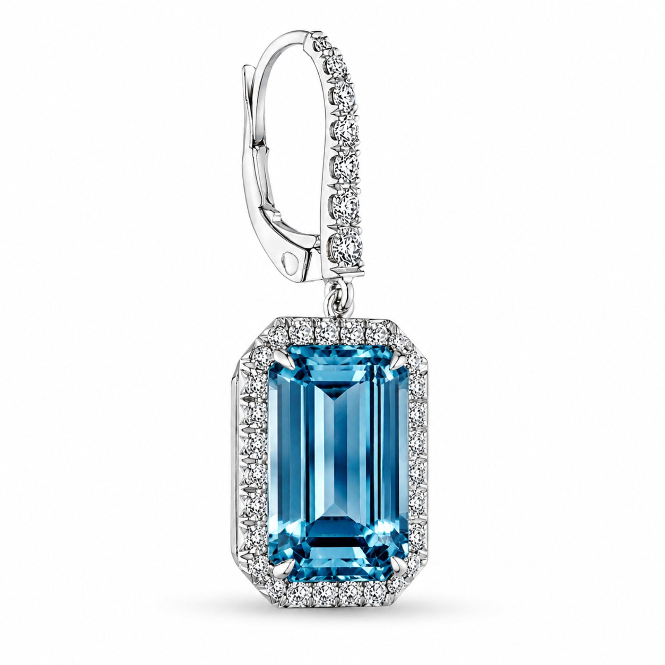Sea of Light 16.84 Carat Aquamarine Emerald Cut Drop Earrings in 18K White Gold