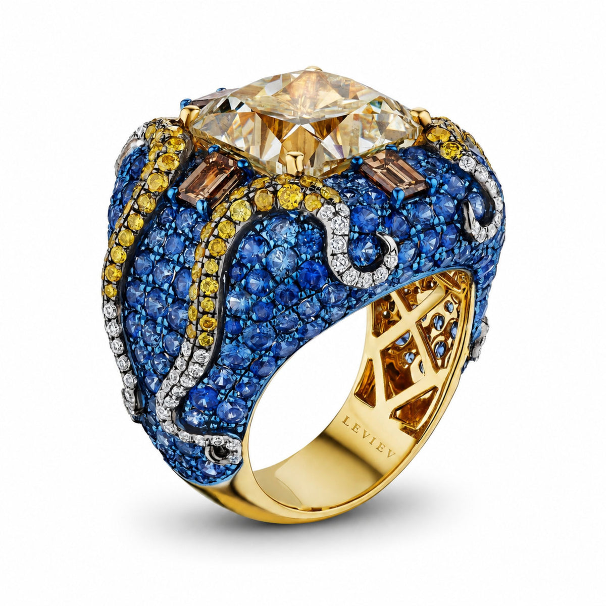 Seraphelle Mosaic 17.38 Carat Sapphire & Diamond Ring in 18K Gold