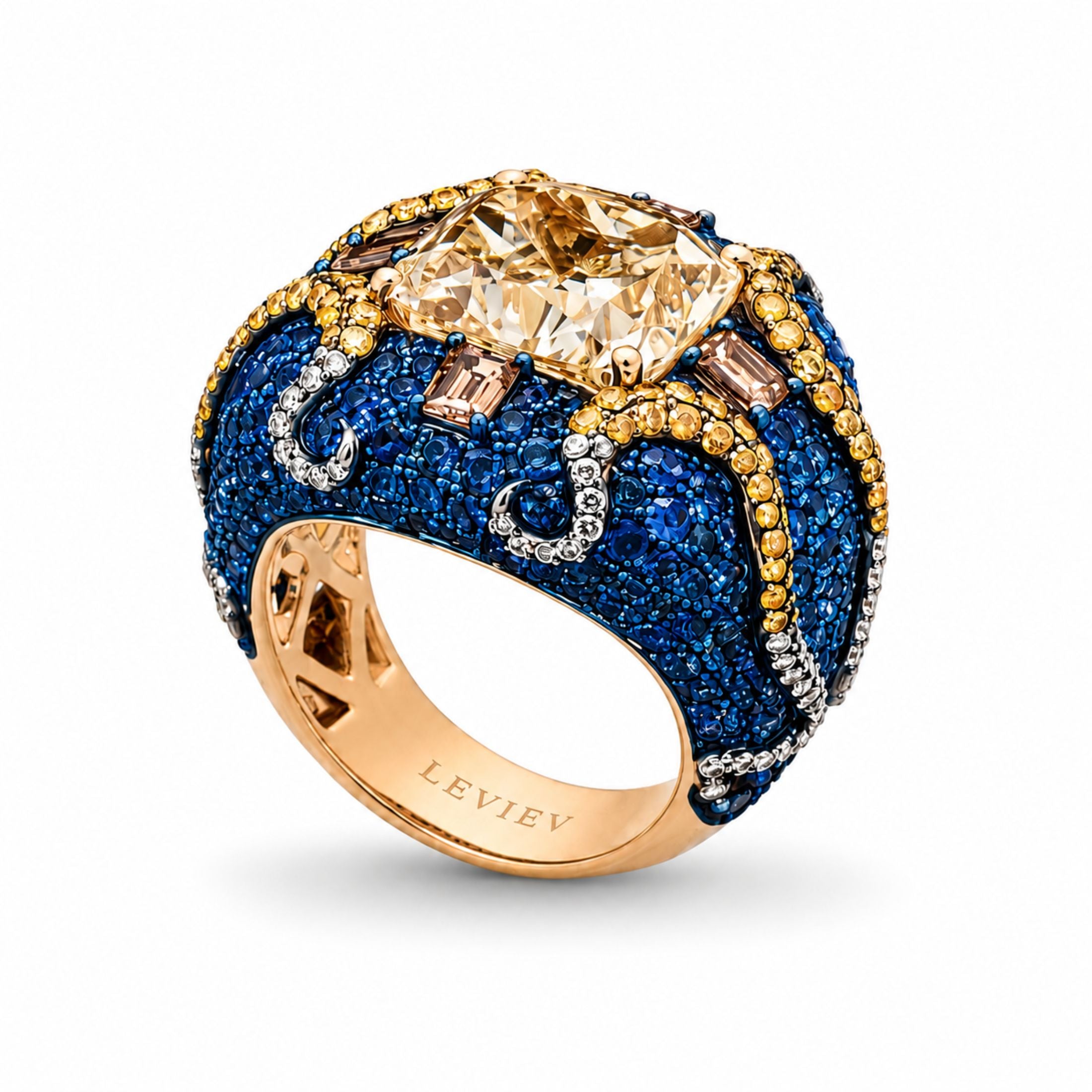 Seraphelle Mosaic 17.38 Cart Sapphire & Diamond Ring in 18K Gold