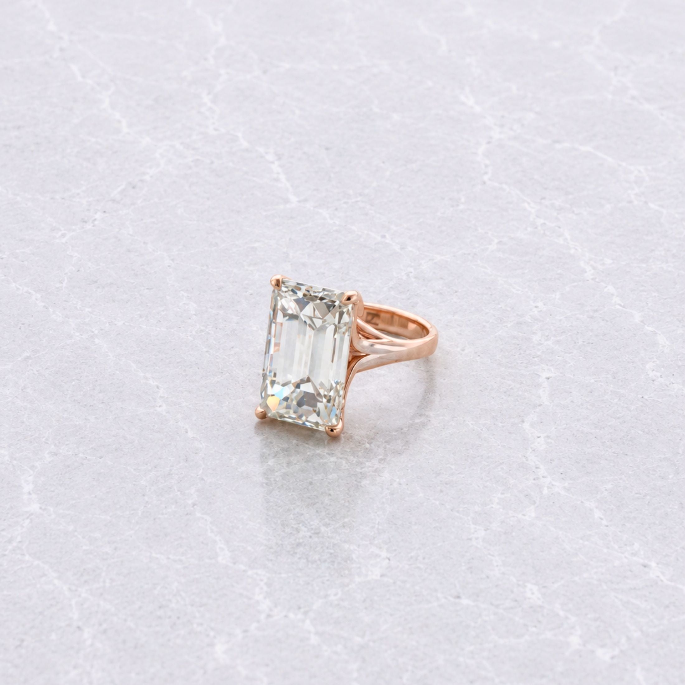 Serenata 15.02 Carat Emerald Cut Diamond Solitaire Ring in 18K Rose Gold