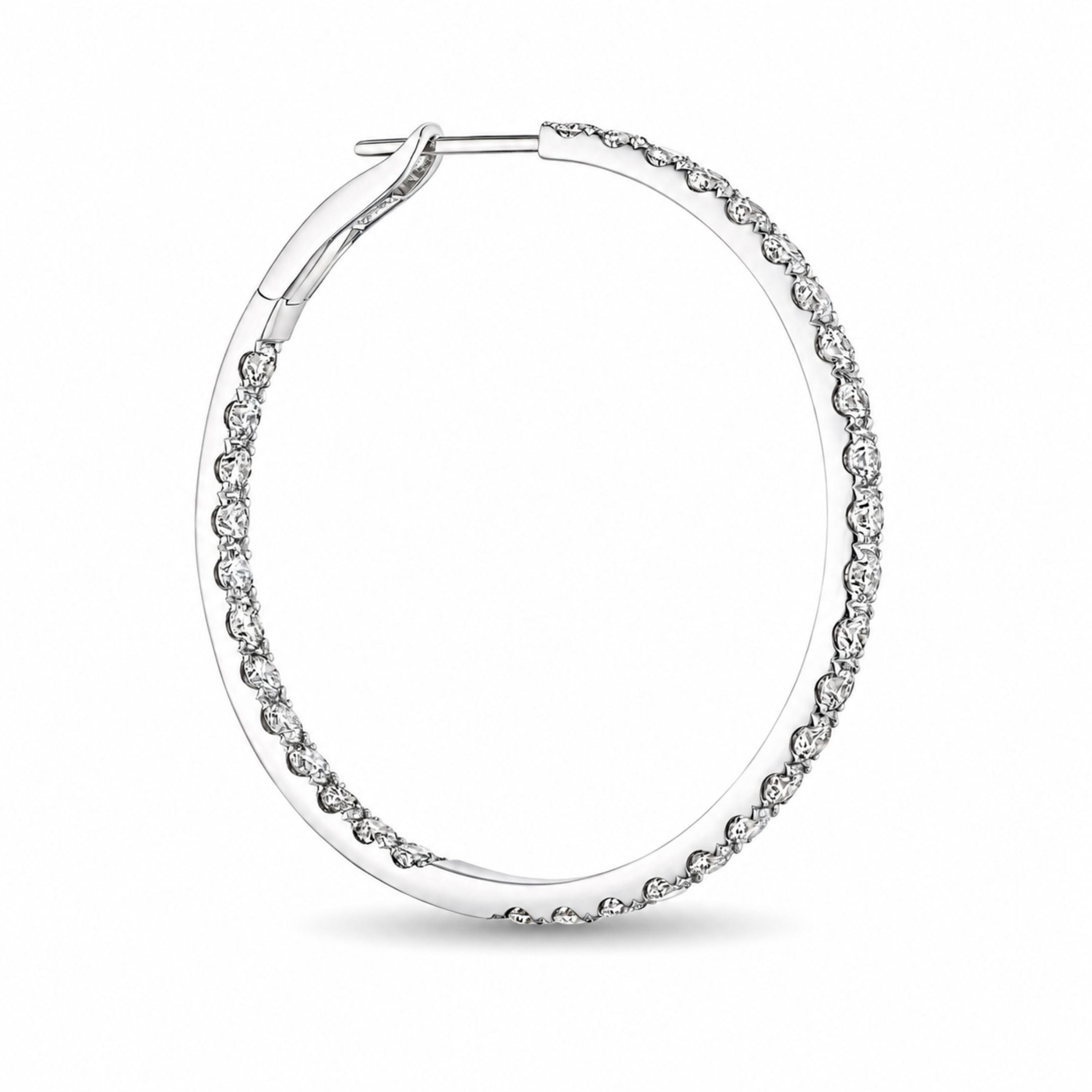 Leviev 18K White Gold Diamond Hoop Earrings with hinged closure detail
