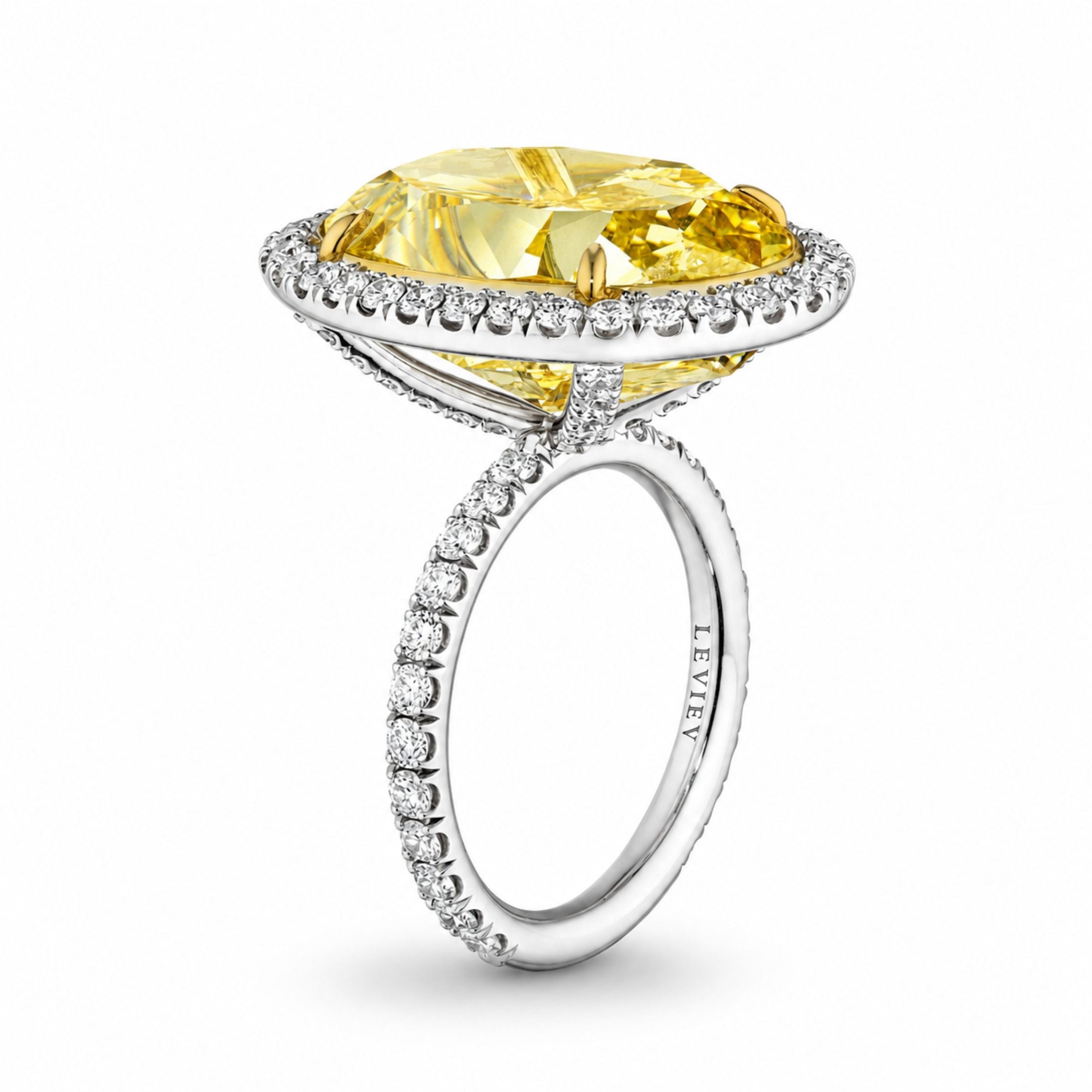 Sirmione 18.62 Carat Fancy Yellow Oval Cut Diamond Ring in Platinum & 18K White Gold
