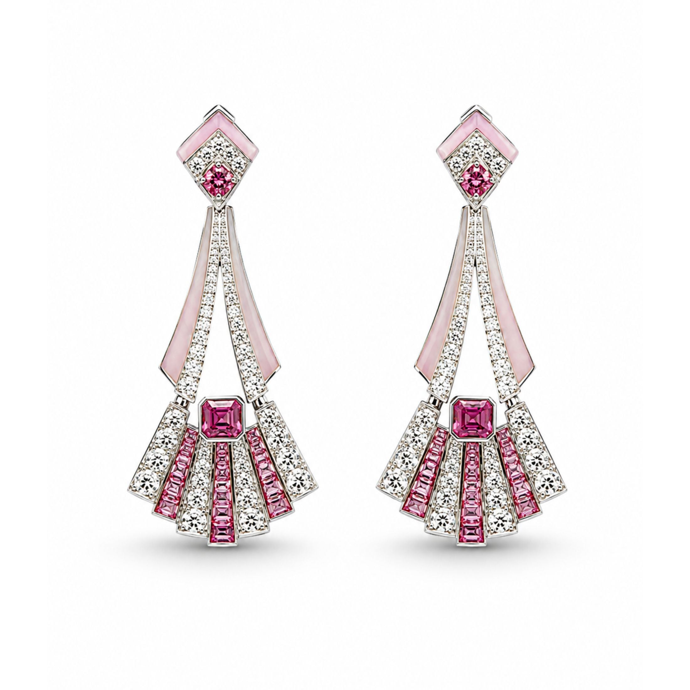SoHo 8.81 Carat Pink Sapphire, Pink Opal & Diamond Drop Earrings in 18K White Gold