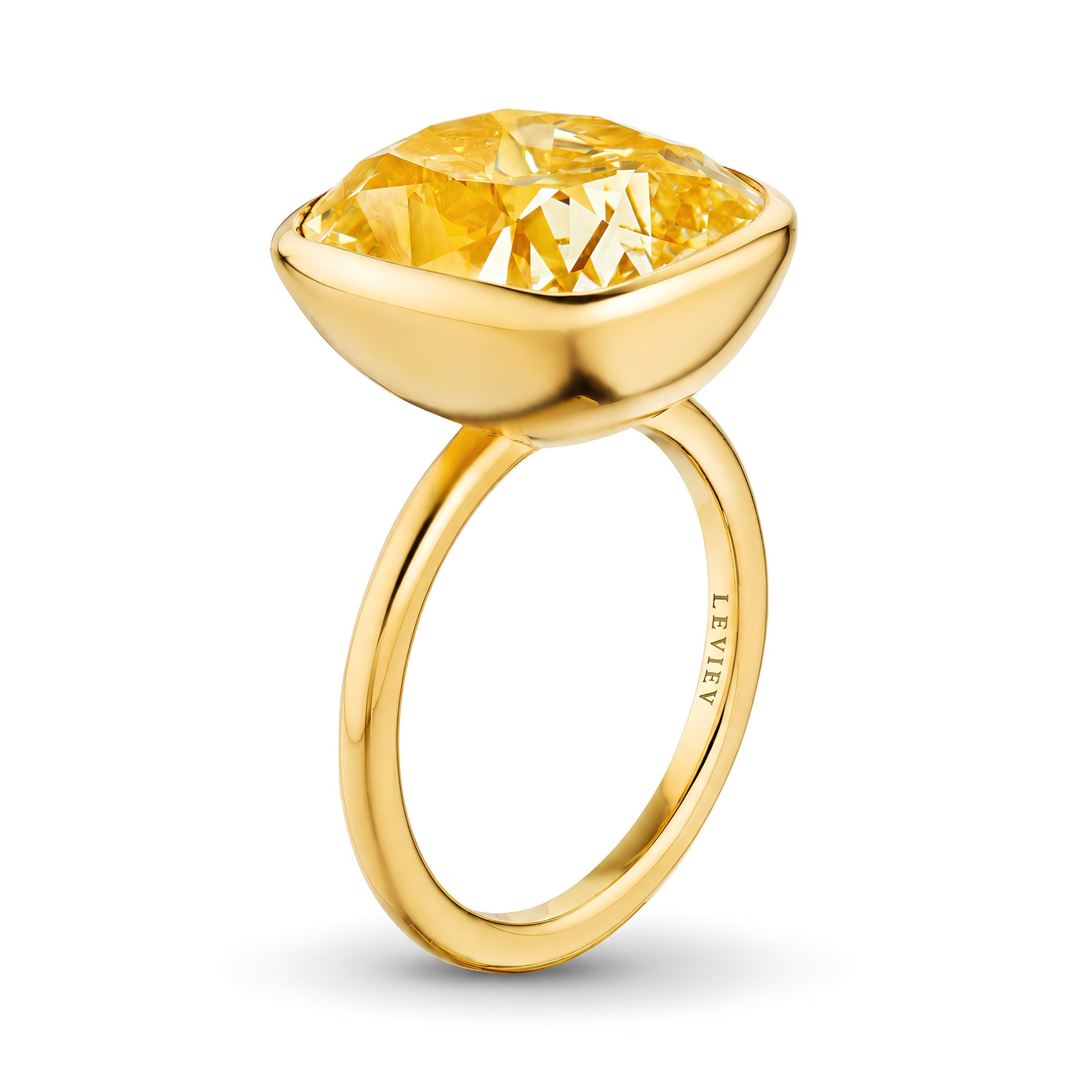 Solaria 18.04 Carat Fancy Yellow Cushion Cut Diamond Ring in 18K Gold