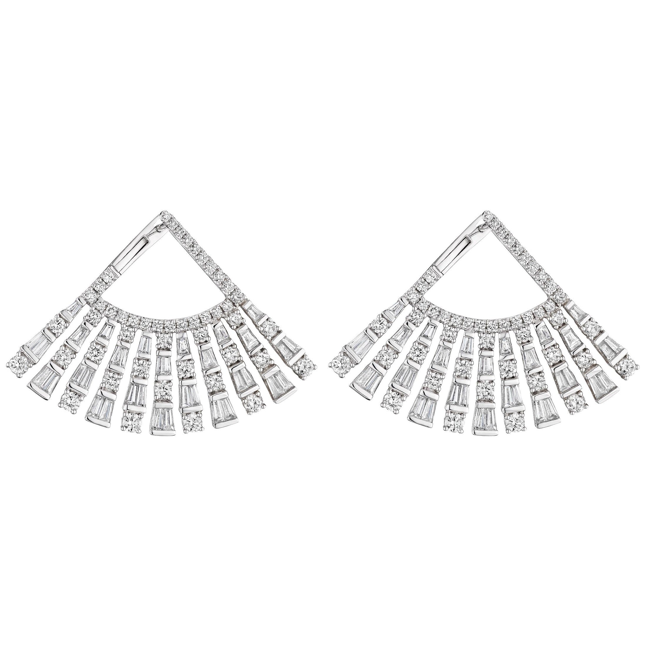 'Starflare Horizon' Fan Earrings with Tapered Baguettes and Round Diamonds, 4 CT Leviev Earrings Earrings