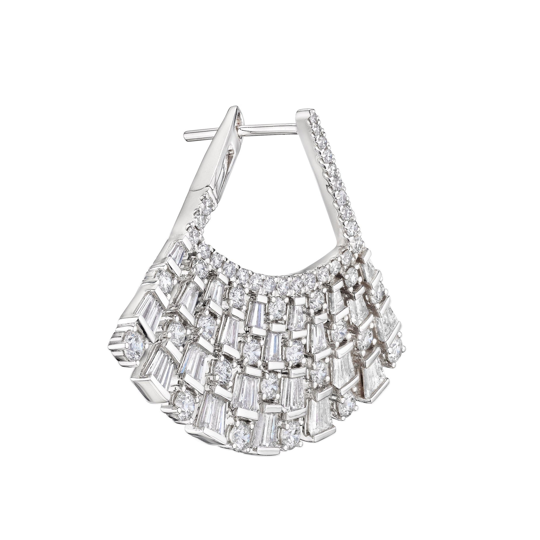 'Starflare Horizon' Fan Earrings with Tapered Baguettes and Round Diamonds, 4 CT Leviev Earrings Earrings