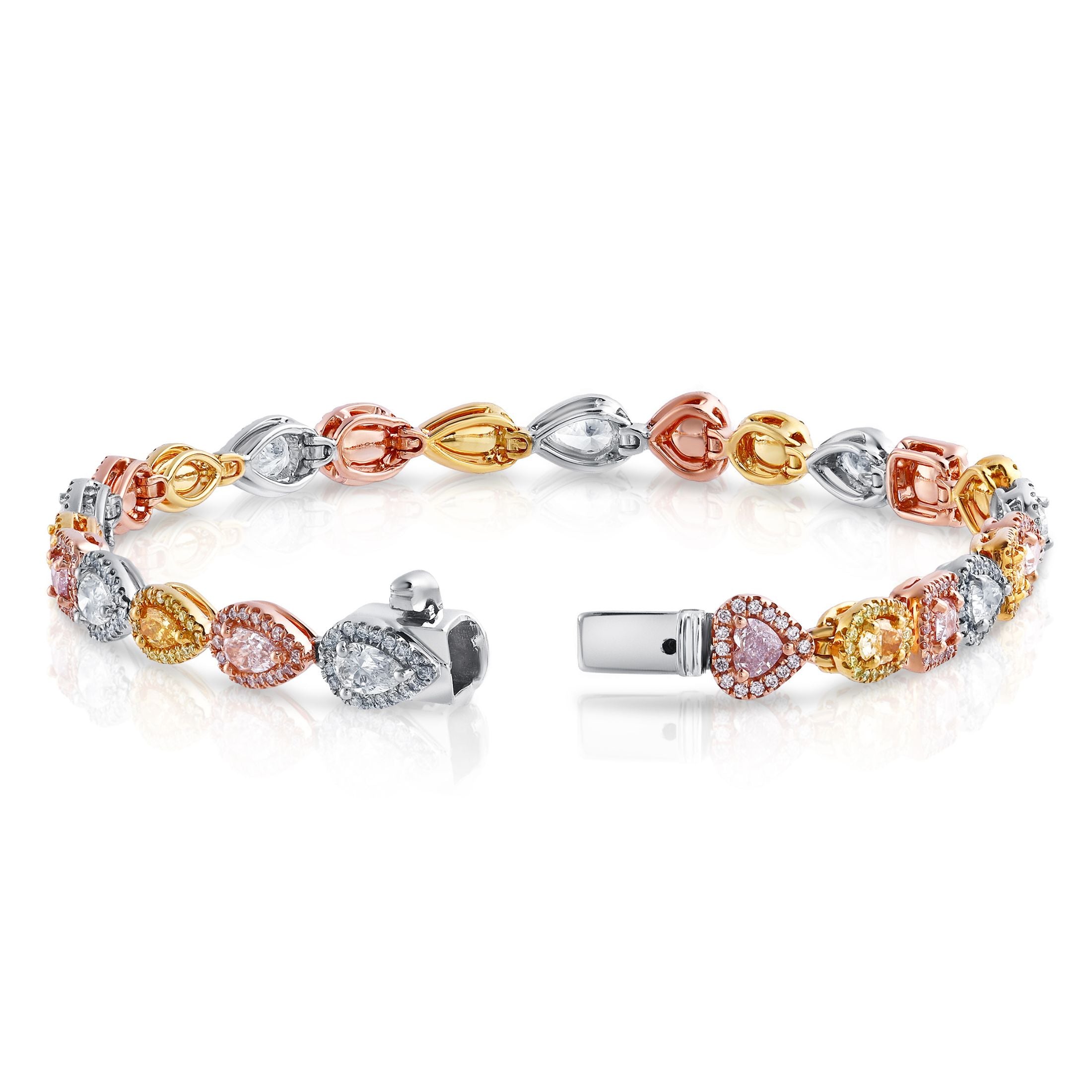Leviev Starlite 18K white gold open-loop bracelet with multi-color diamond pear heart marquise shapes and magnetic clasp