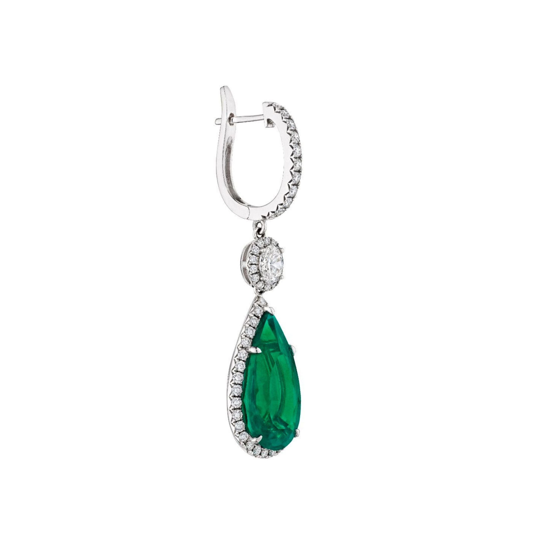 Tears of Eden 21.64 Carat Drop Emerald and Diamond Earrings in 18K White Gold Leviev Earrings Earrings, Leviev Leviev 