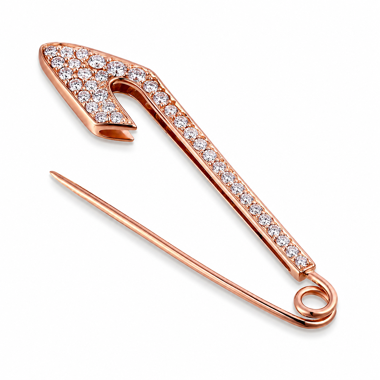 Leviev Atelier .50 Carat White Diamond Brooch in 18K Rose Gold with safety pin design