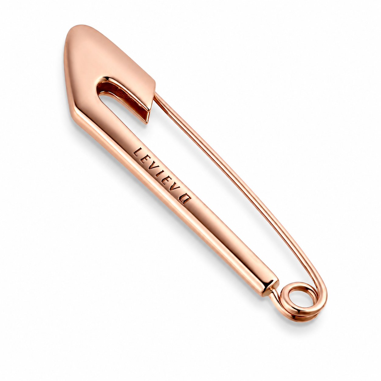 Back of Leviev Atelier diamond brooch showing engraved LEVIev logo on 18K rose gold