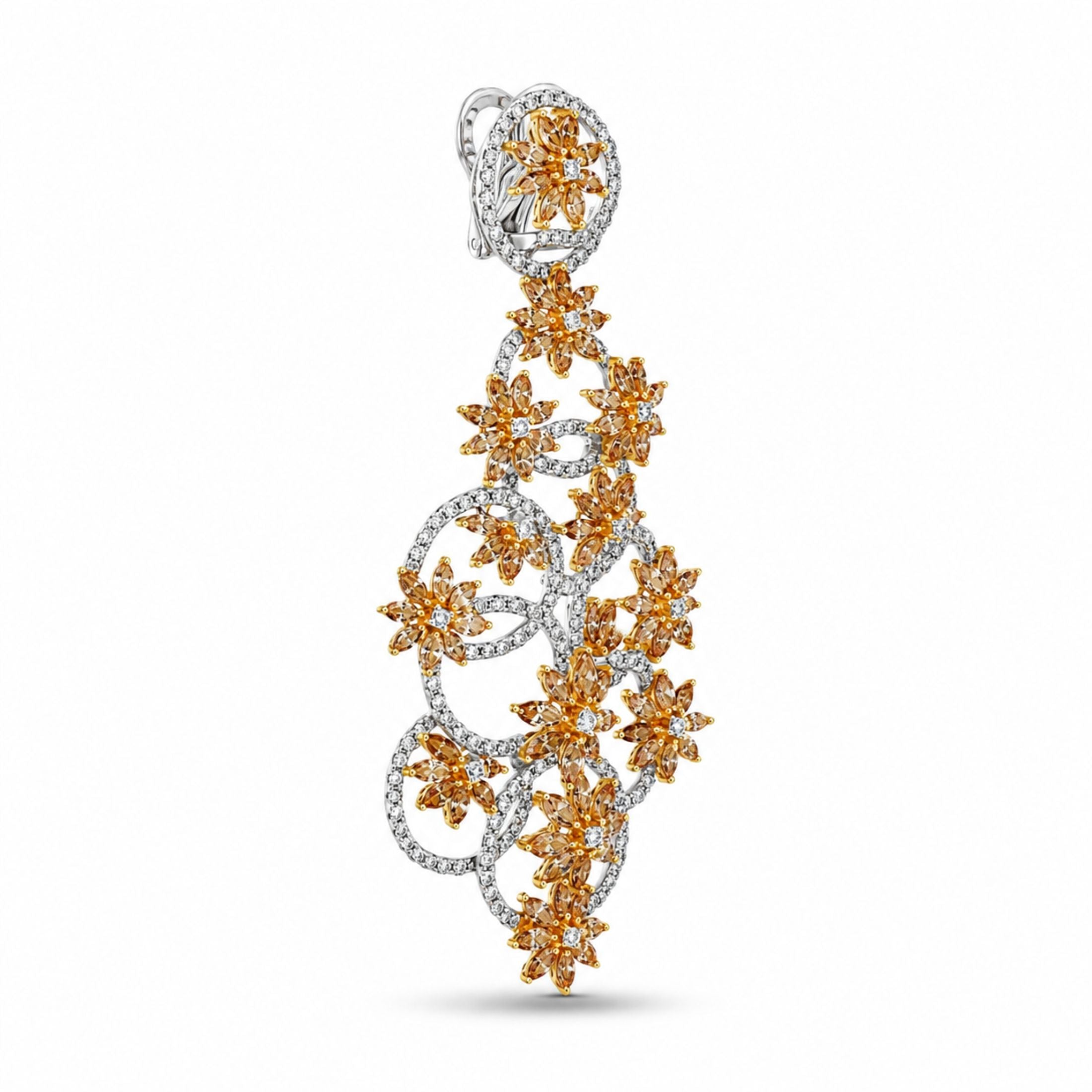 Side view Leviev Gilded Arbor white gold earrings showing clip-back closure and diamond pavé detail