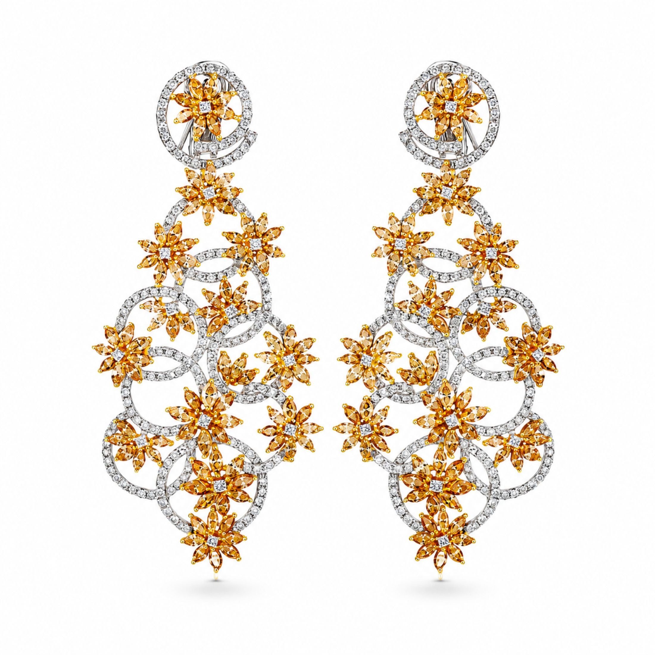 Leviev Gilded Arbor white gold dangle earrings with citrine and diamond floral lattice