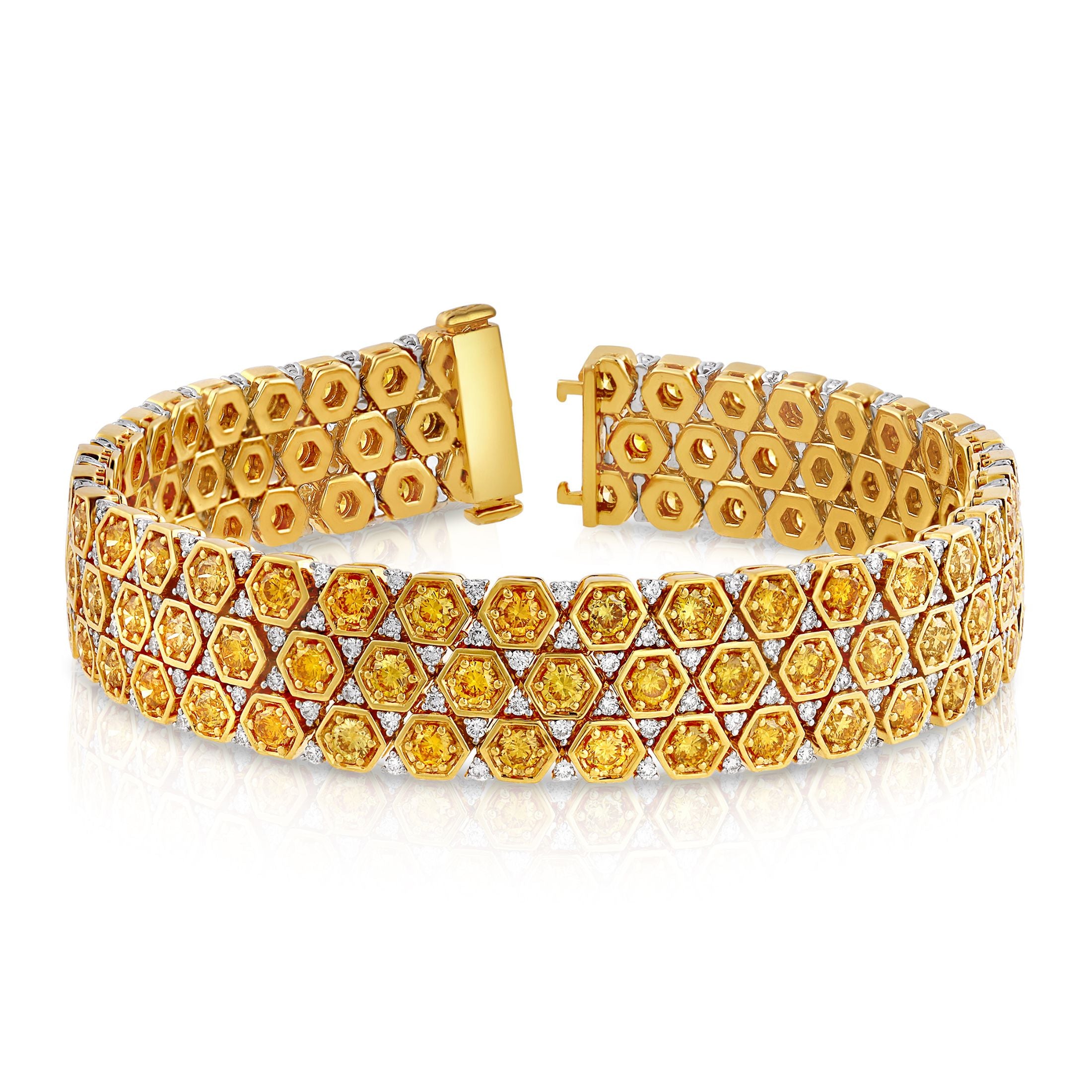 The Hive 10.01 Carat Vivid Yellow Diamond Bracelet in 18K Gold Leviev Bracelets 18k Gold Bracelet, Bracelet, Bracelets, Colored Diamond Bracelet, Diamond Bracelet, Diamond Tennis Bracelet, Everyday Bracelet, Gold & Diamond Bracelet, Gold Bracelet, Hive, Honeycomb, Honeycomb Bracelet, Leviev, Leviev Bracelet, Rings, Tennis Bracelet, Vivid Yellow, Vivid Yellow Diamond, Vivid Yellow Diamond Bracelet, Women's Bracelet, Yellow, Yellow Diamonds, Yellow Gold, Yellow Gold & Diamond, Yellow Gold Bracelet
