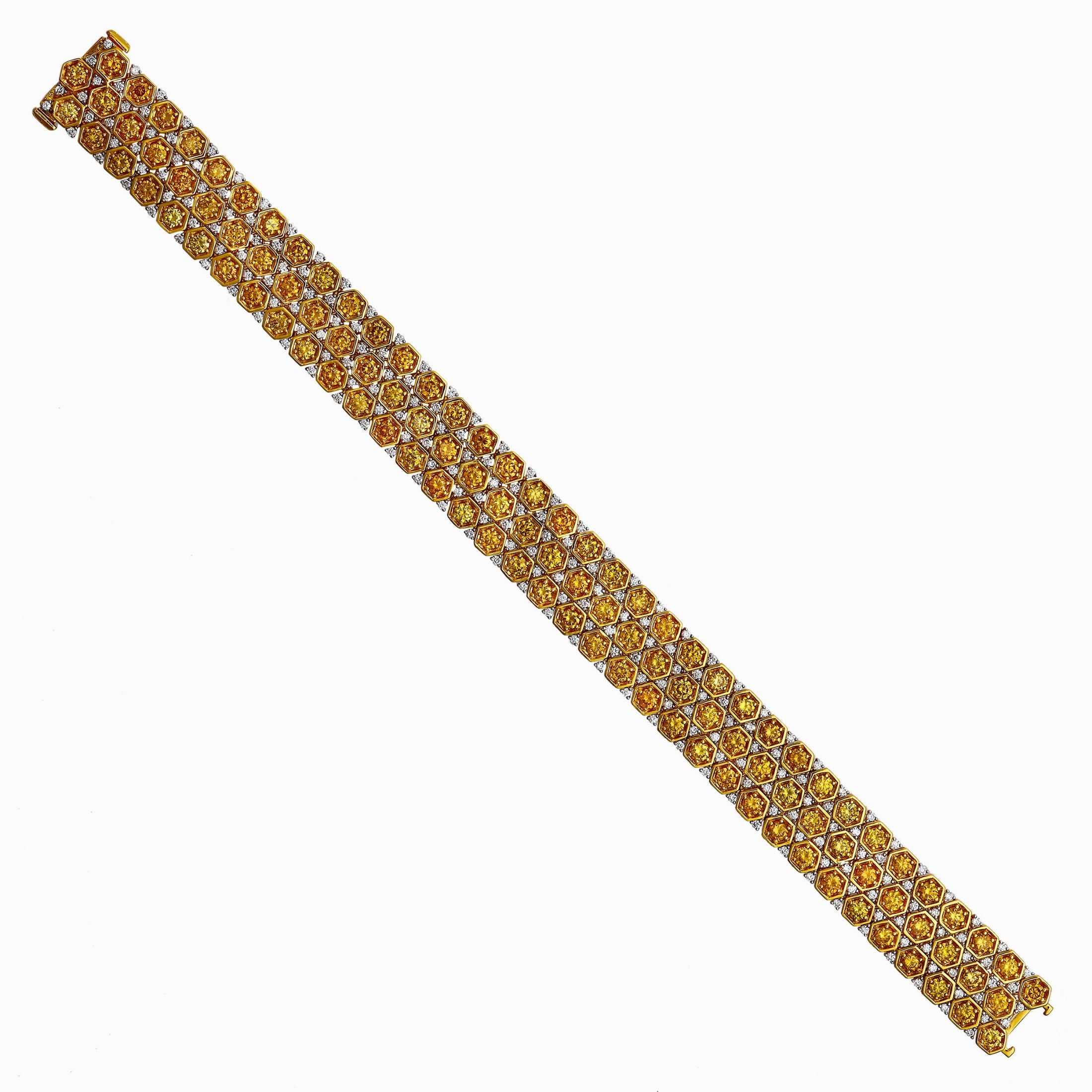 The Hive 10.01 Carat Vivid Yellow Diamond Bracelet in 18K Gold Leviev Bracelets 18k Gold Bracelet, Bracelet, Bracelets, Colored Diamond Bracelet, Diamond Bracelet, Diamond Tennis Bracelet, Everyday Bracelet, Gold & Diamond Bracelet, Gold Bracelet, Hive, Honeycomb, Honeycomb Bracelet, Leviev, Leviev Bracelet, Rings, Tennis Bracelet, Vivid Yellow, Vivid Yellow Diamond, Vivid Yellow Diamond Bracelet, Women's Bracelet, Yellow, Yellow Diamonds, Yellow Gold, Yellow Gold & Diamond, Yellow Gold Bracelet