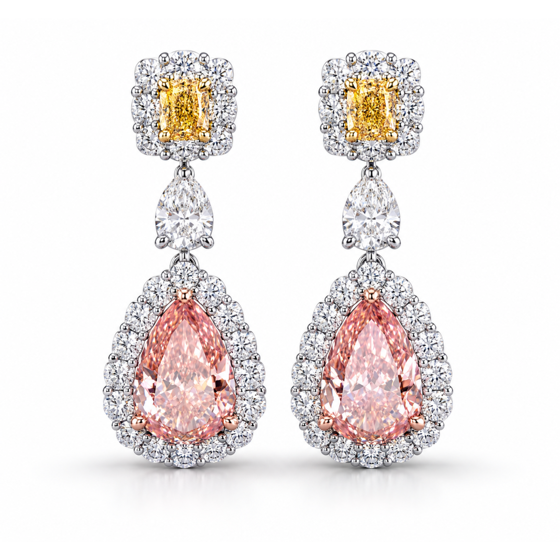 Tramonto Rosa 7.64 Carat Diamond Drop Earrings in 18K White Gold