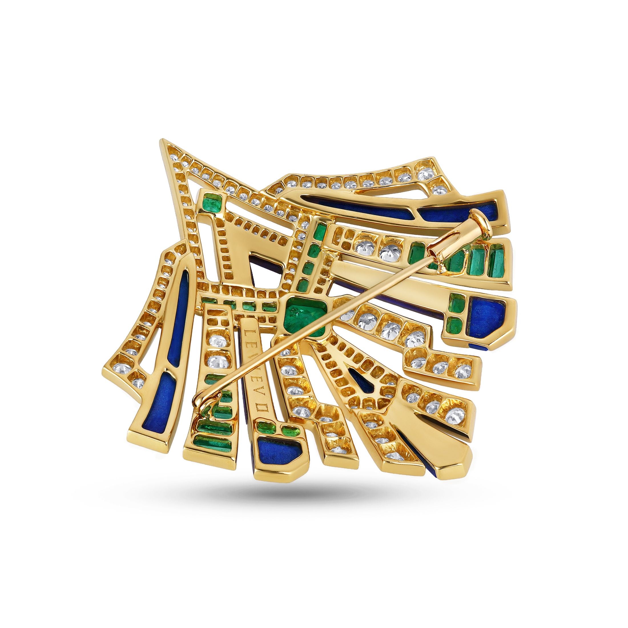 Tribeca 6.94 Carat Lapis, Emerald, & Diamond Brooch in 18K Gold