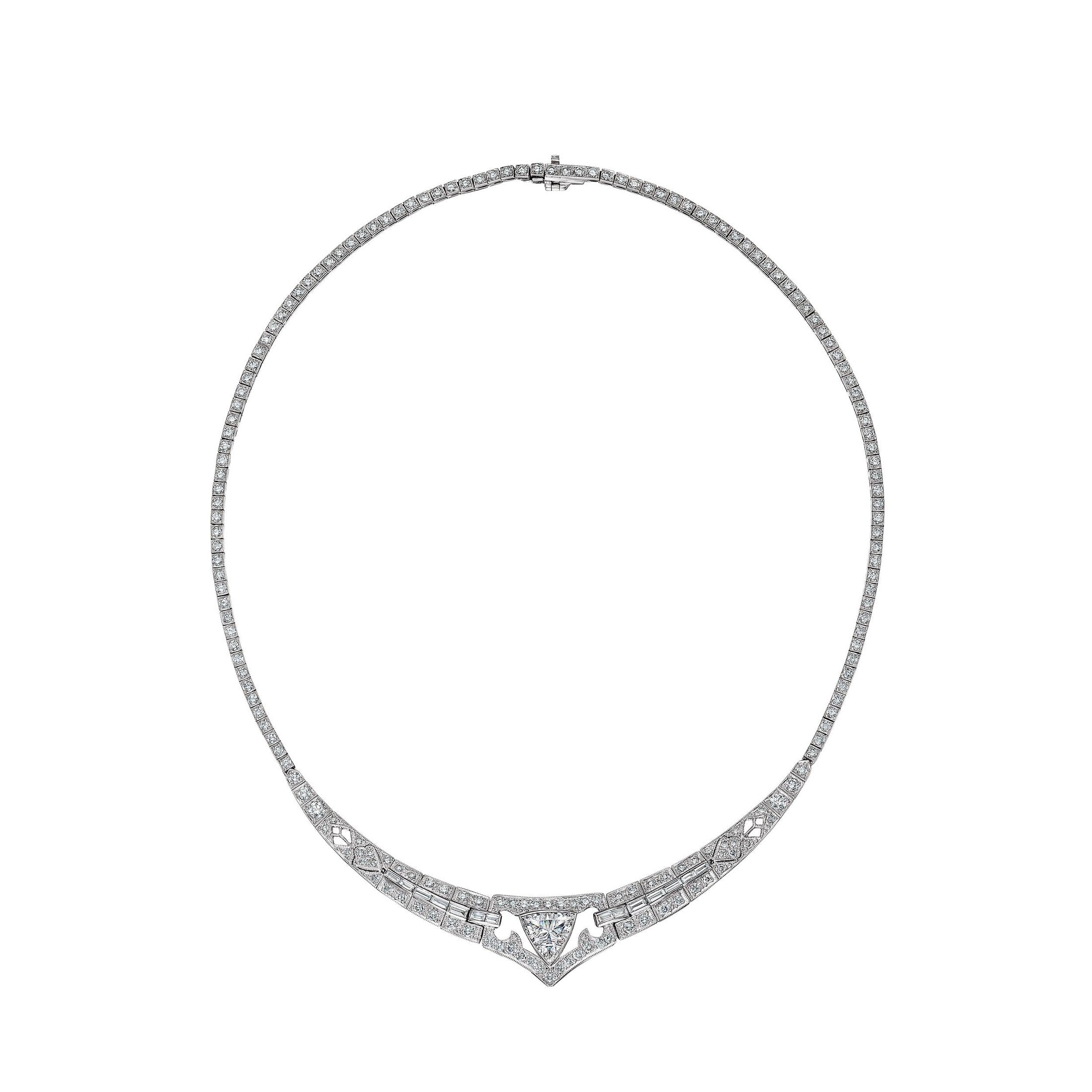 Leviev platinum trillion cut diamond necklace with 5 CT center stone