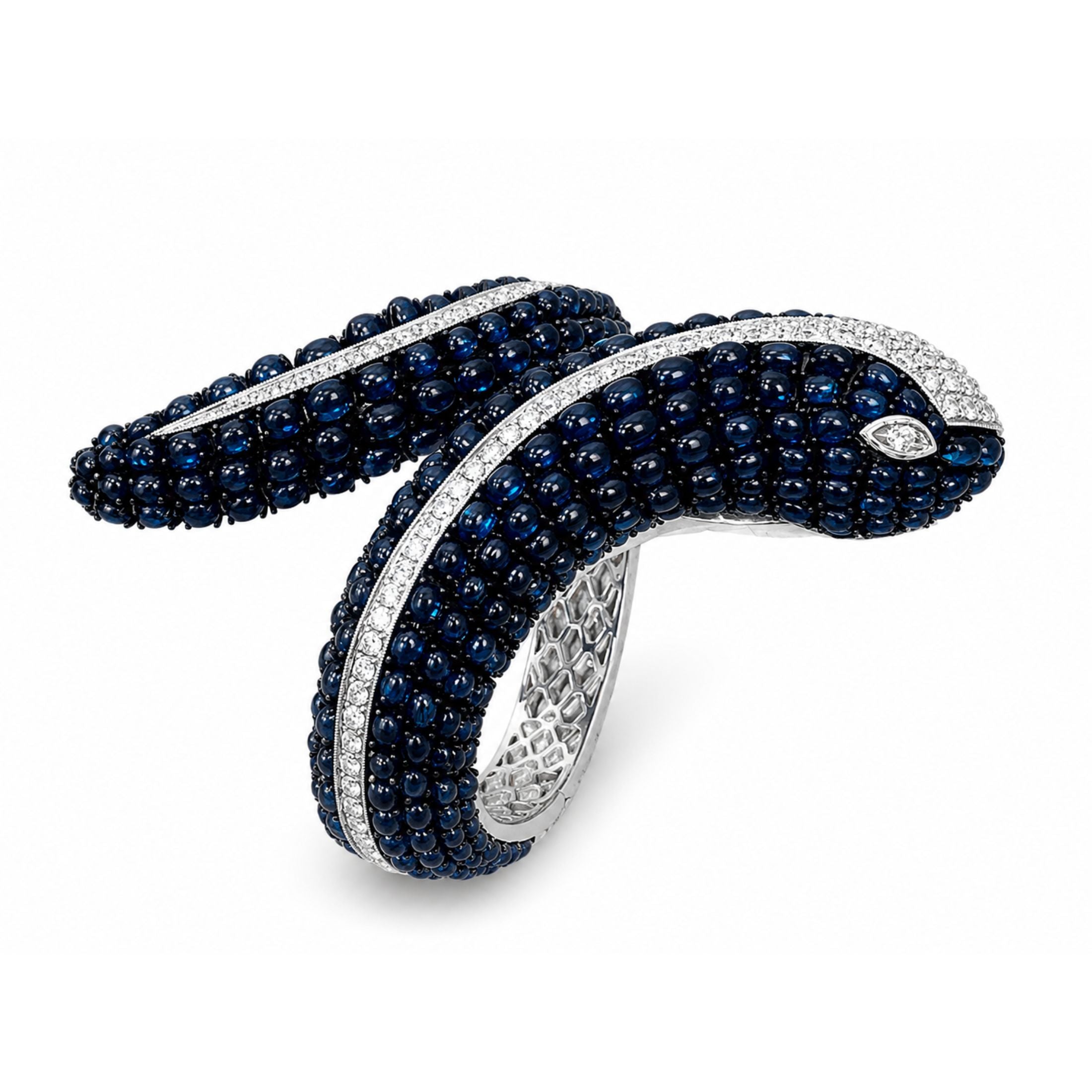 Kaia 3.33 Carat Sapphire & Diamond Cuff Bracelet in 18k White Gold