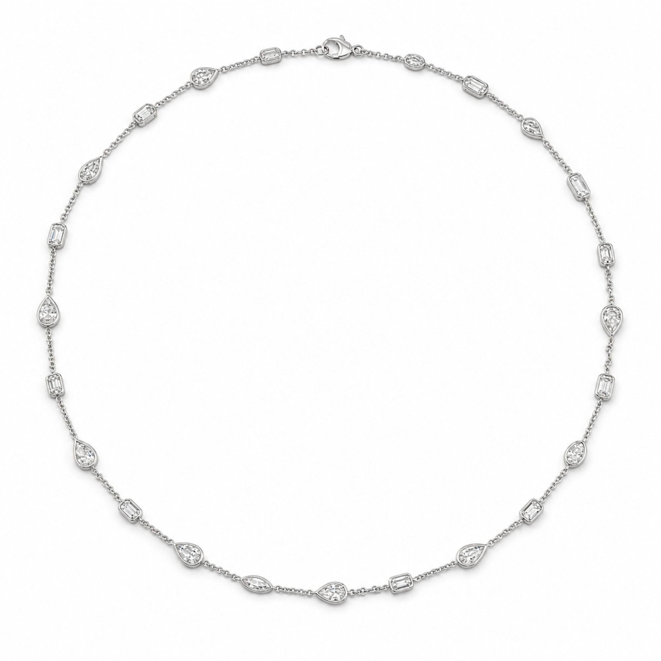 Valefor 14.35ct diamond station necklace in platinum with pear baguette and round stones