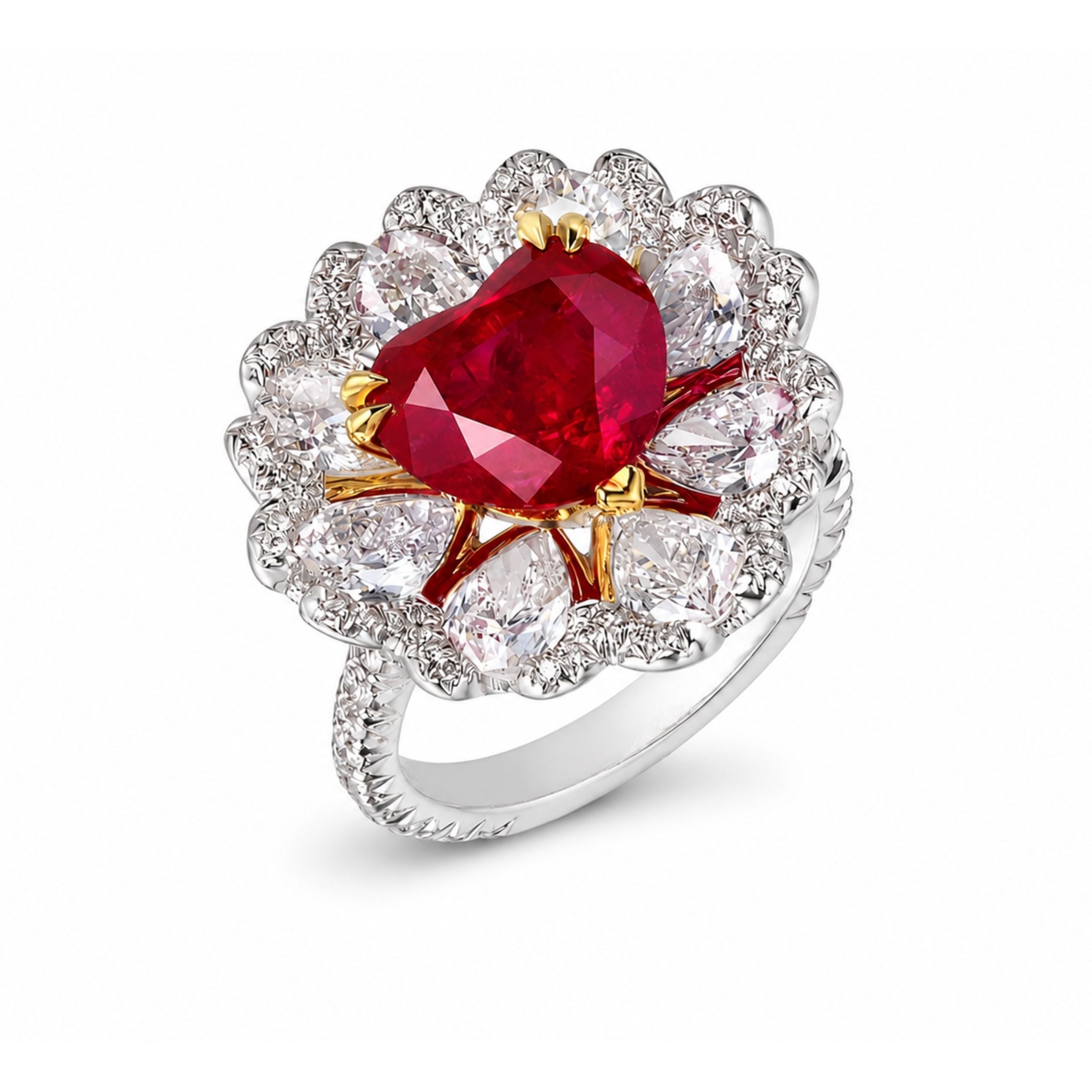 Valoise 7.88 Heart Shaped Carat Ruby & Diamond Ring in 18K White Gold