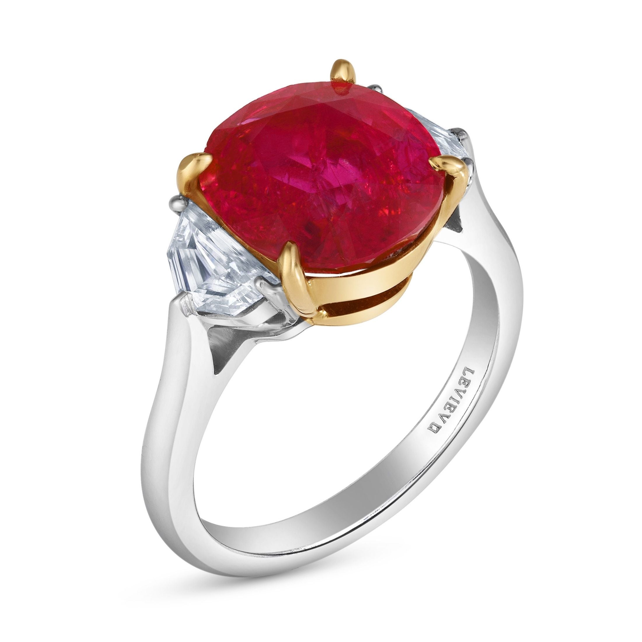 Valyria Rouge 5.57 Carat Ruby Trilogy Ring in Platinum & 18K White Gold