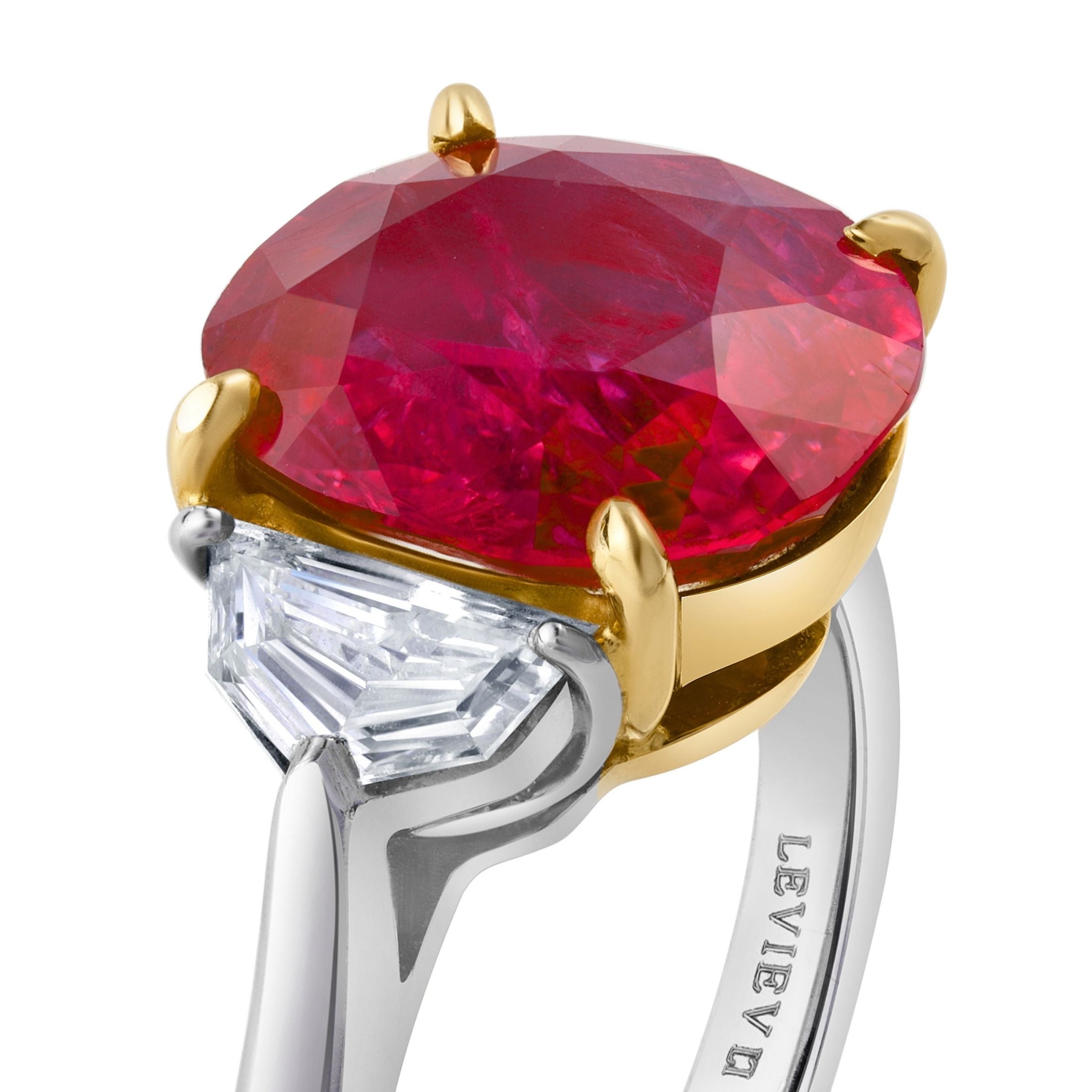 Valyria Rouge 5.57 Carat Ruby Trilogy Ring in Platinum & 18K White Gold