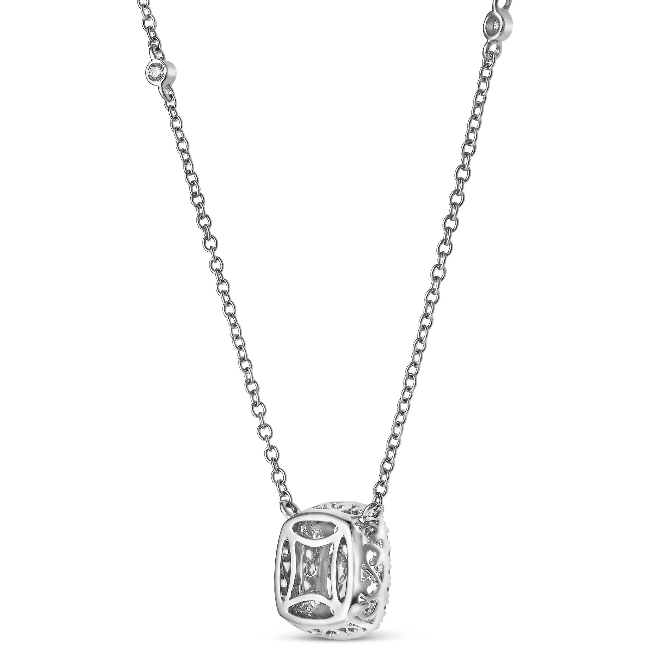 18K white gold square illusion diamond pendant necklace with openwork back and geometric cutouts