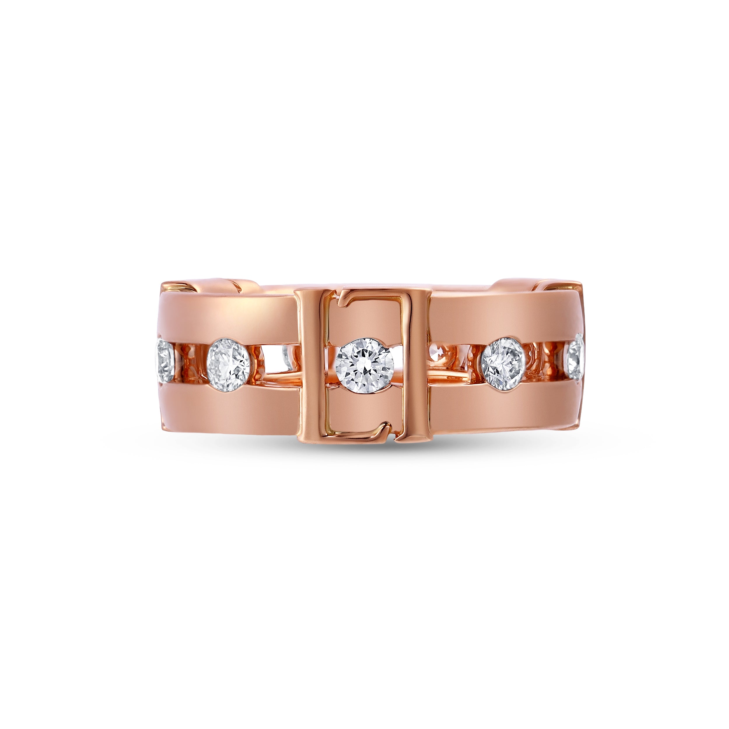 Veil Line 0.65ct diamond ring in 18K rose gold with geometric openwork band and central rectangular buckle design