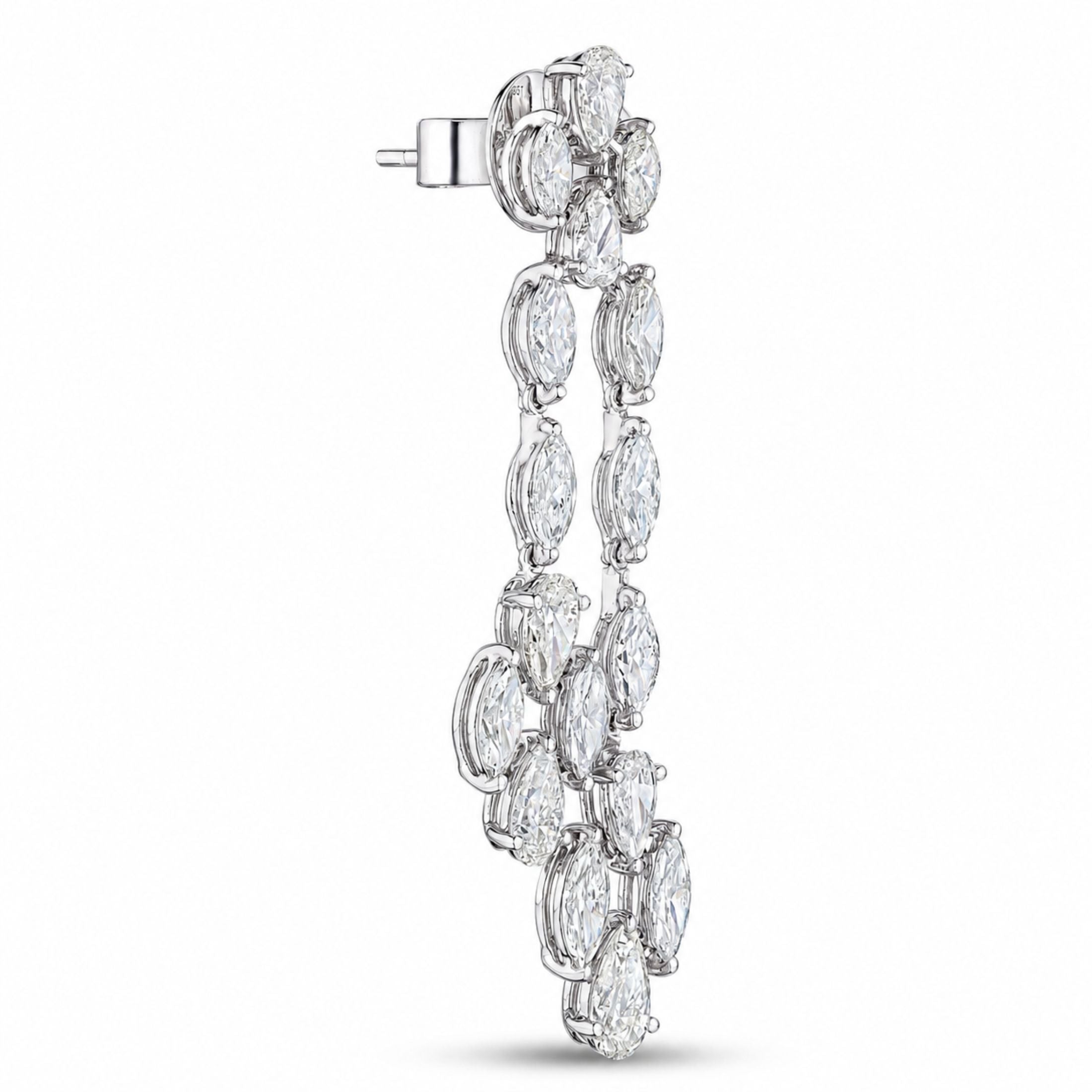 Venetian Rain 7.74ct Diamond Dangle Earring side profile showing marquise and pear cut white gold cascading design