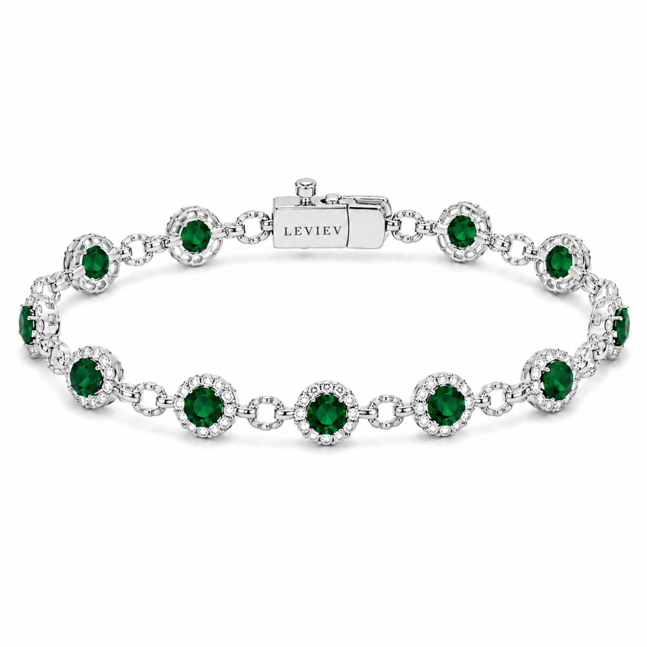 Verona 10.54 Carat Emerald & Diamond Tennis Bracelet in 18K White Gold
