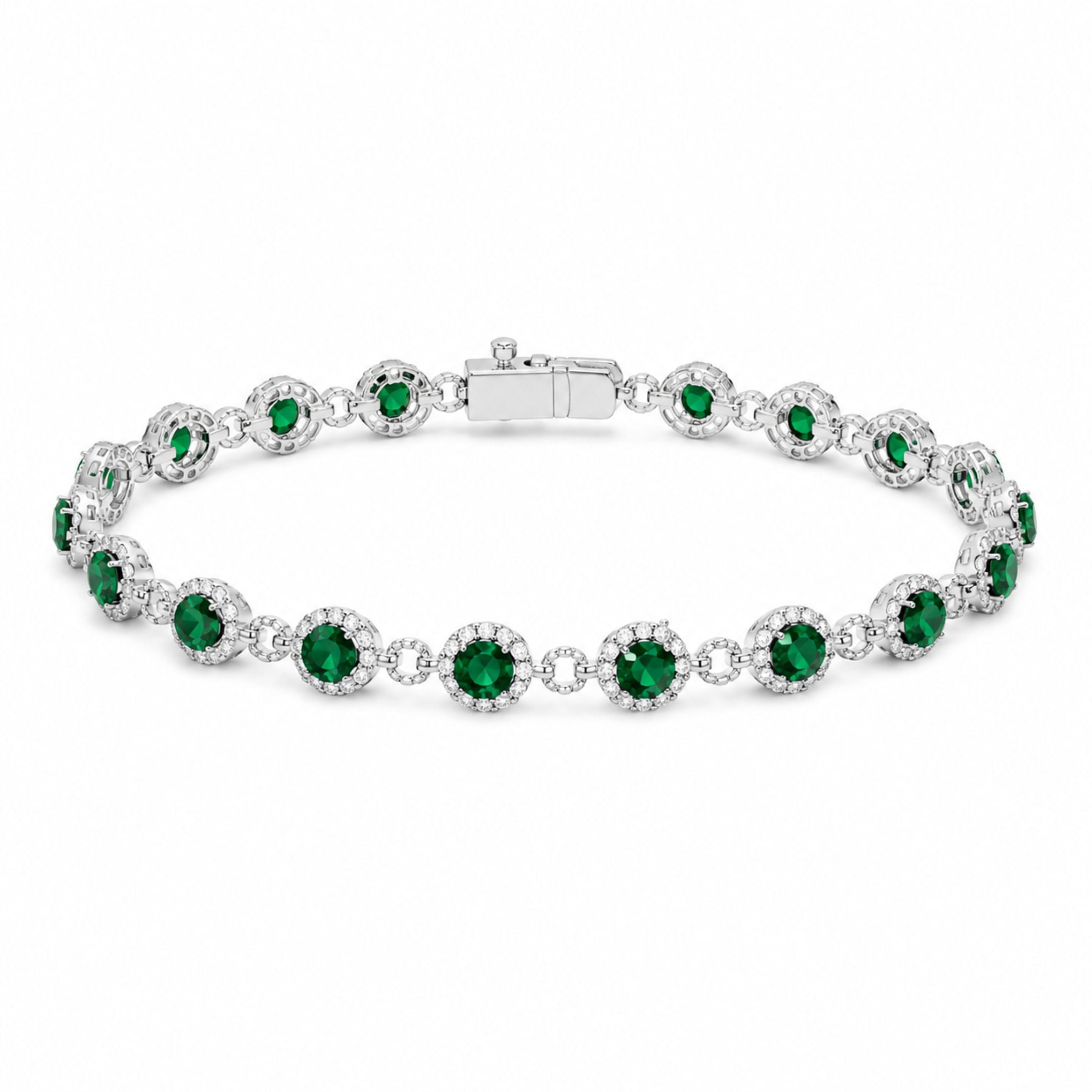 Verona 10.54 Carat Emerald & Diamond Tennis Bracelet in 18K White Gold