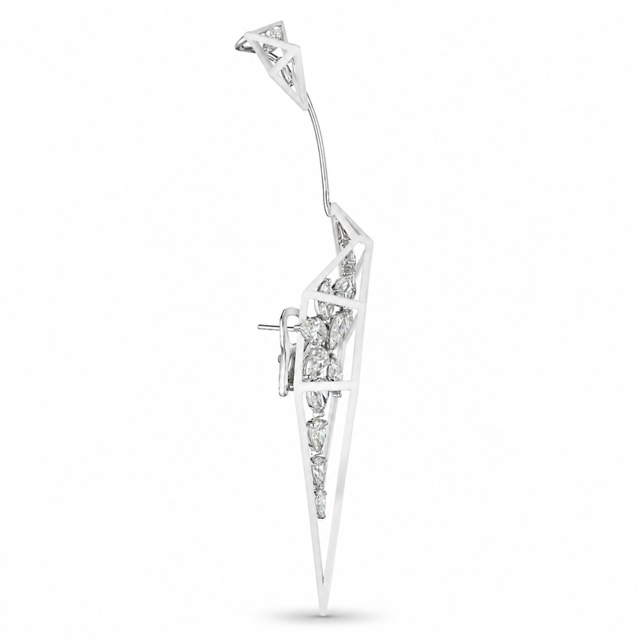 Leviev Webline Rouge white gold diamond earrings featuring marquise and pear cut stones in angular open design