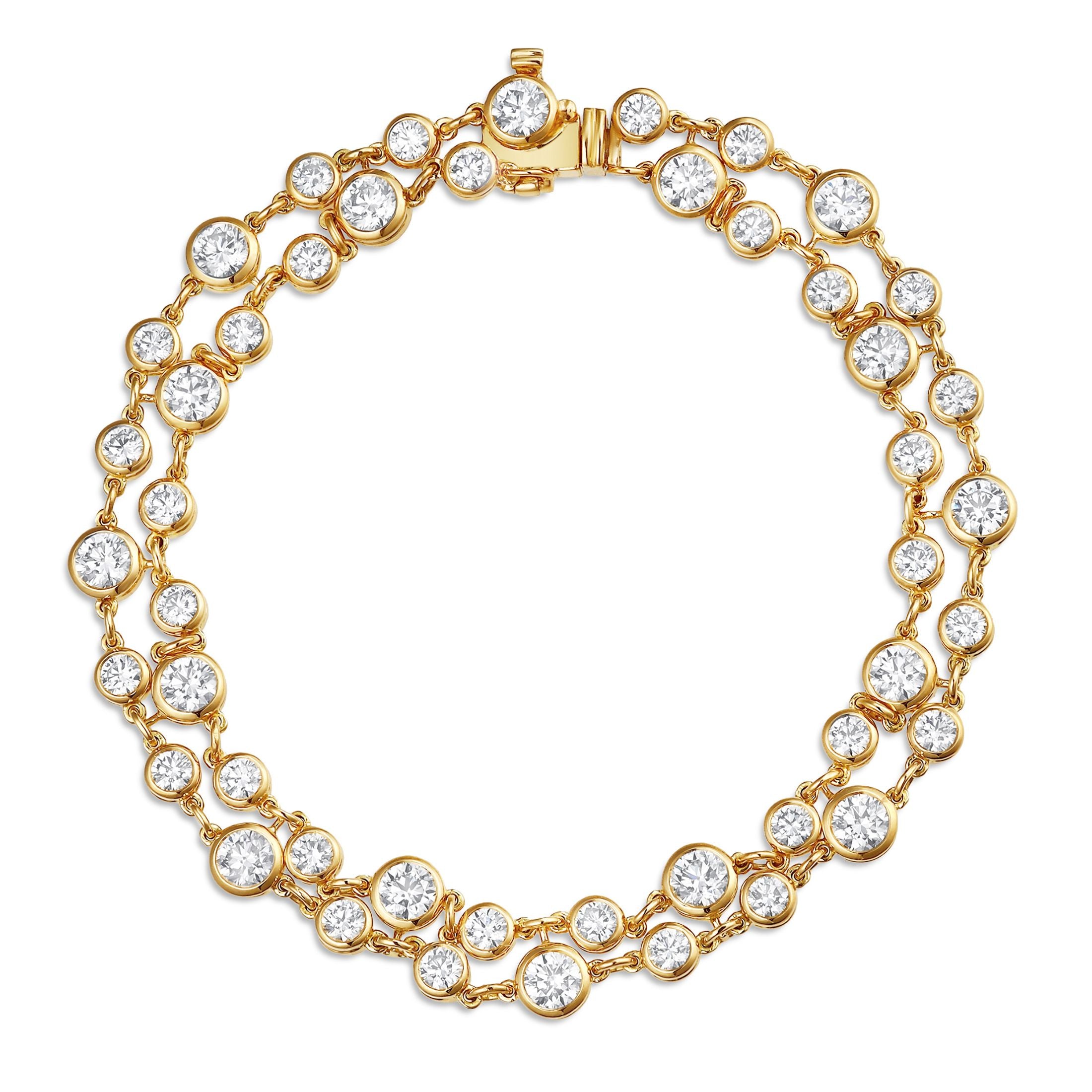 Whisper Drop 5.70 Carat Diamond Bracelet in 18K Gold Leviev Bracelets 18K, 18k Gold, 18k Gold Bracelet, Bracelet, Bracelets, Diamond, Diamond Bracelet, Diamond Tennis Bracelet, Everyday Bracelet, Everyday Jewelry, Everyday Luxury Jewelry, Fine Jewelry, Gold & Diamond Bracelet, Gold Bracelet, High Jewelry, Layered, Layered Bracelet, Leviev, Leviev Bracelet, Natural Diamond, Natural Diamonds, Round Diamond, Tennis Bracelet, Women's Bracelet, Yellow Gold Bracelet Leviev 