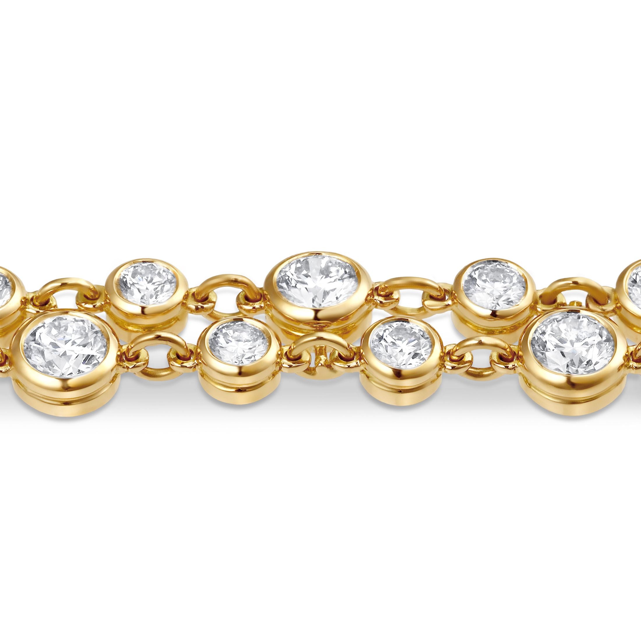 Whisper Drop 5.70 Carat Diamond Bracelet in 18K Gold Leviev Bracelets 18K, 18k Gold, 18k Gold Bracelet, Bracelet, Bracelets, Diamond, Diamond Bracelet, Diamond Tennis Bracelet, Everyday Bracelet, Everyday Jewelry, Everyday Luxury Jewelry, Fine Jewelry, Gold & Diamond Bracelet, Gold Bracelet, High Jewelry, Layered, Layered Bracelet, Leviev, Leviev Bracelet, Natural Diamond, Natural Diamonds, Round Diamond, Tennis Bracelet, Women's Bracelet, Yellow Gold Bracelet Leviev 
