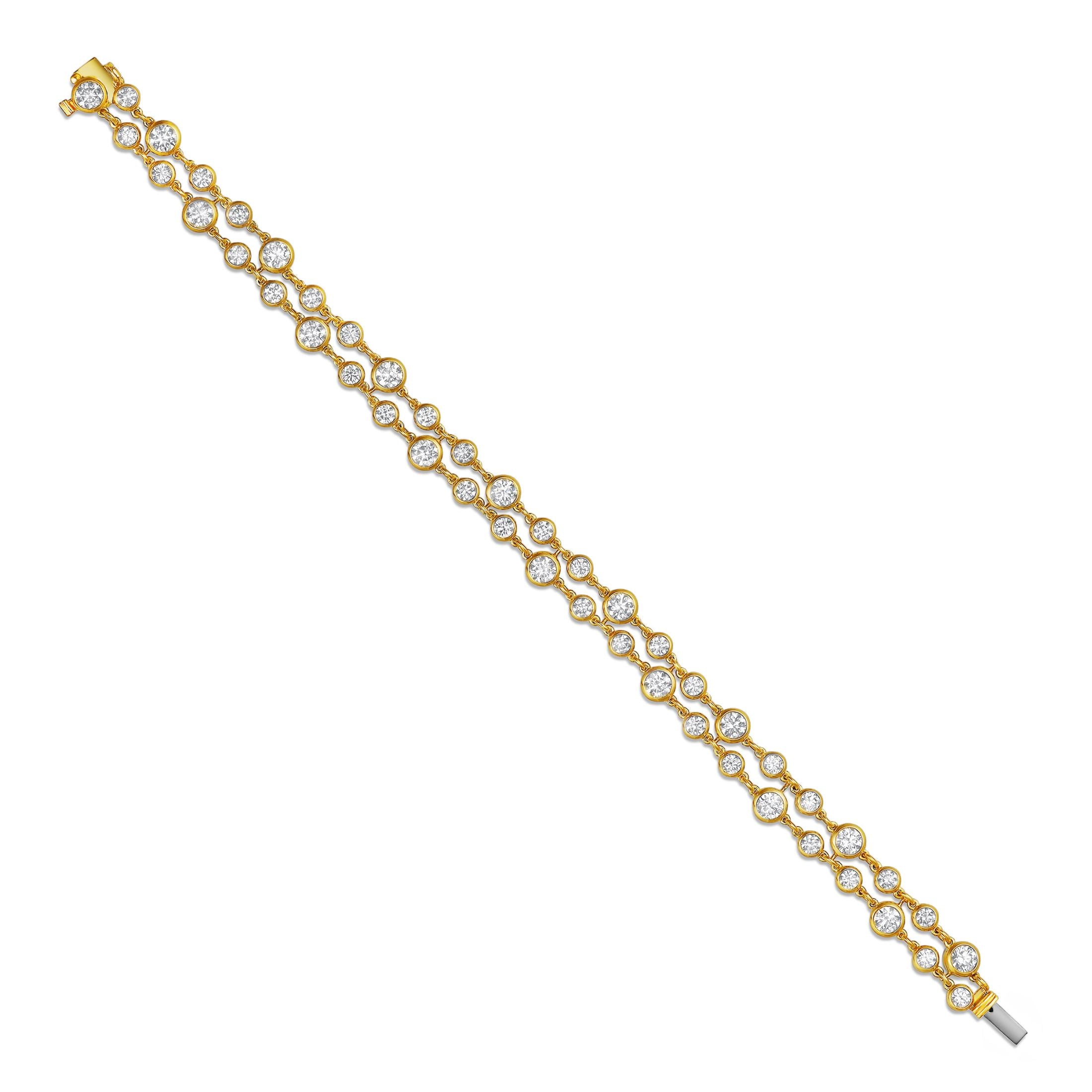 Whisper Drop 5.70 Carat Diamond Bracelet in 18K Gold Leviev Bracelets 18K, 18k Gold, 18k Gold Bracelet, Bracelet, Bracelets, Diamond, Diamond Bracelet, Diamond Tennis Bracelet, Everyday Bracelet, Everyday Jewelry, Everyday Luxury Jewelry, Fine Jewelry, Gold & Diamond Bracelet, Gold Bracelet, High Jewelry, Layered, Layered Bracelet, Leviev, Leviev Bracelet, Natural Diamond, Natural Diamonds, Round Diamond, Tennis Bracelet, Women's Bracelet, Yellow Gold Bracelet Leviev 