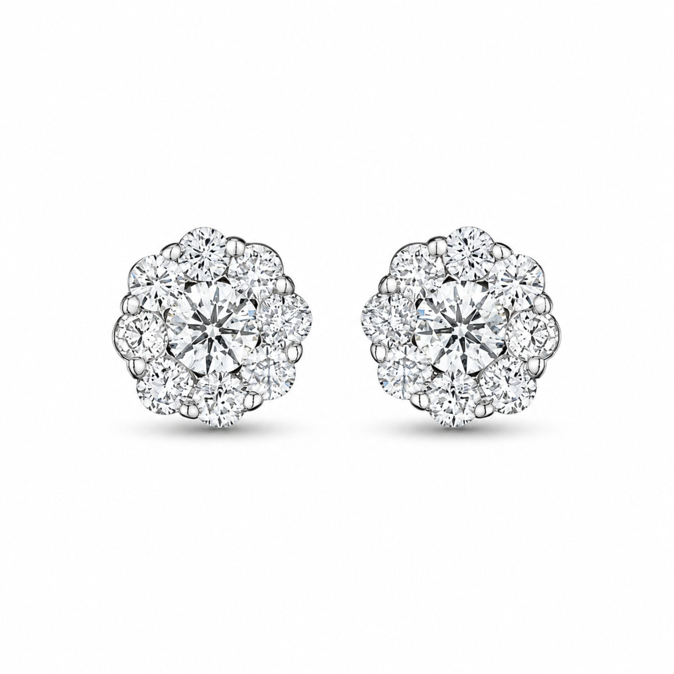 White Dahlia 2.01 Carat Diamond Stud Earrings in 18K White Gold