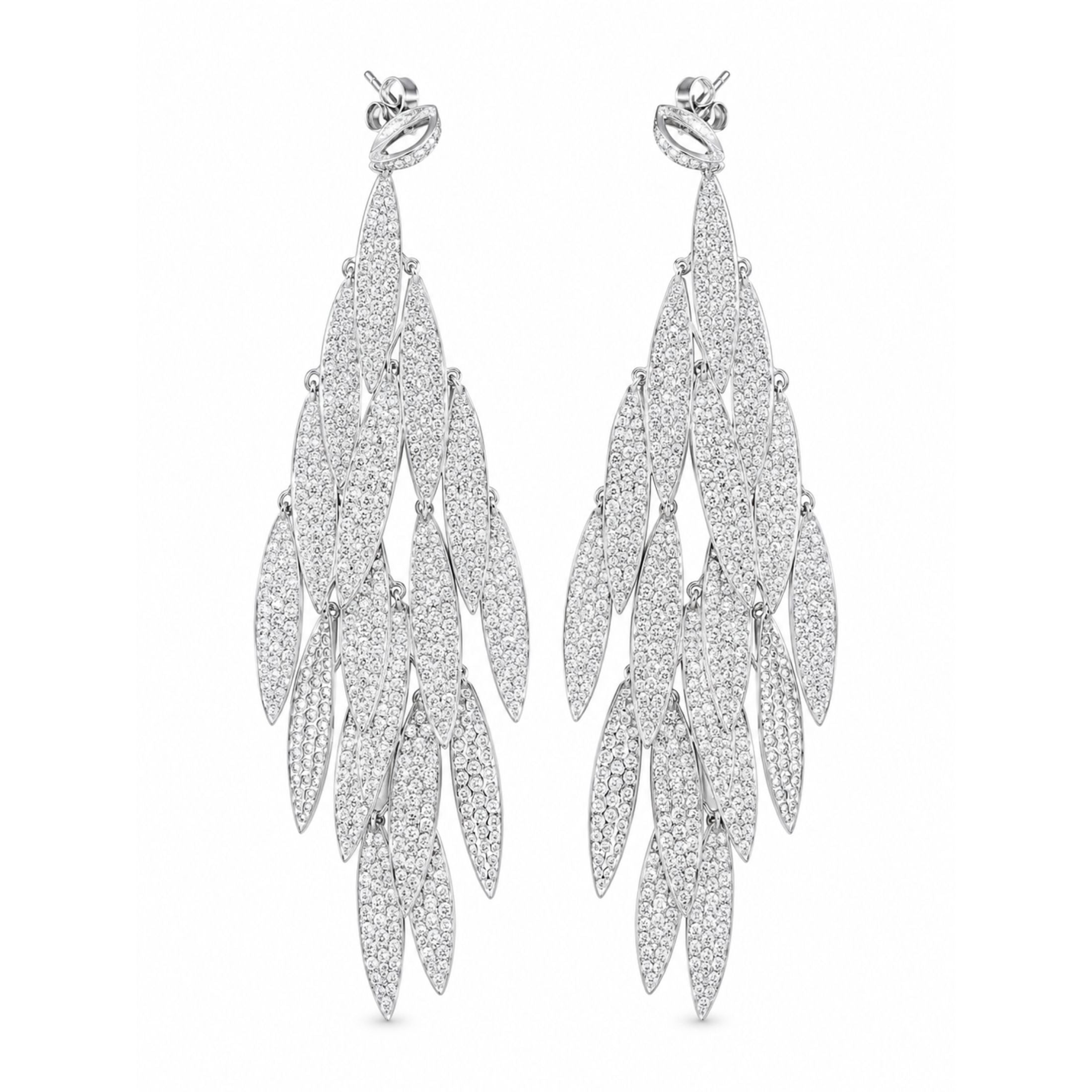 Leviev Willow Veil marquise leaf cascade diamond earrings in 18k white gold on white background