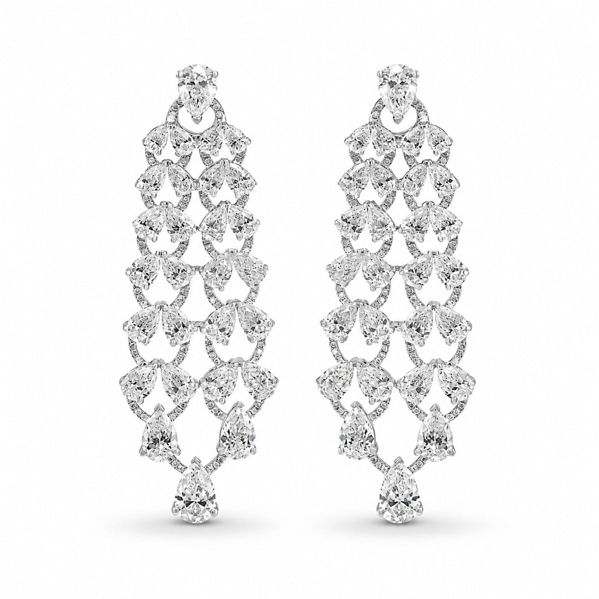 18K white gold Wisteria Light diamond dangle earrings with cascading pear and marquise-cut stones