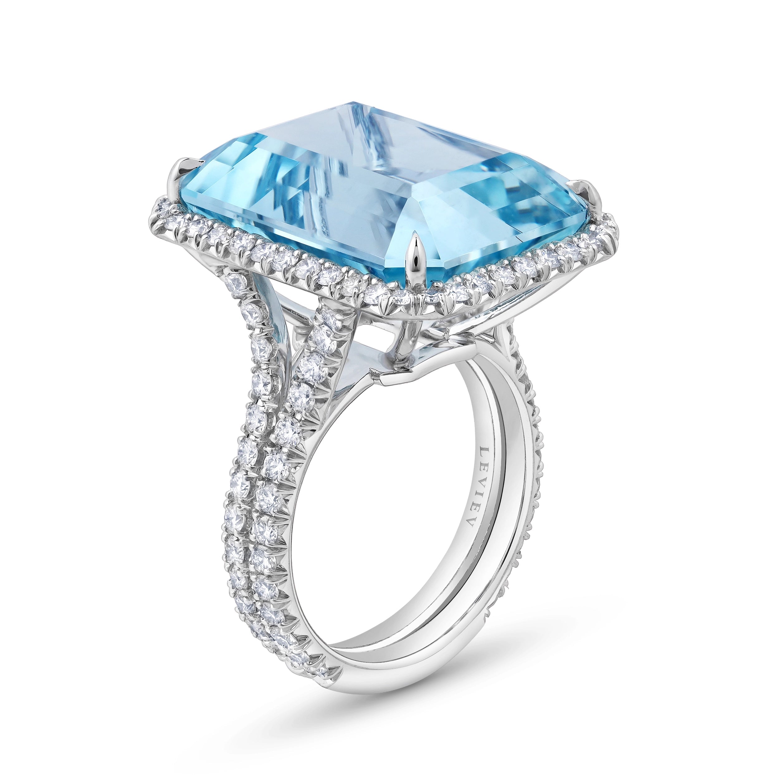 Aquamarine Emerald Cut Ring - Rings - Leviev