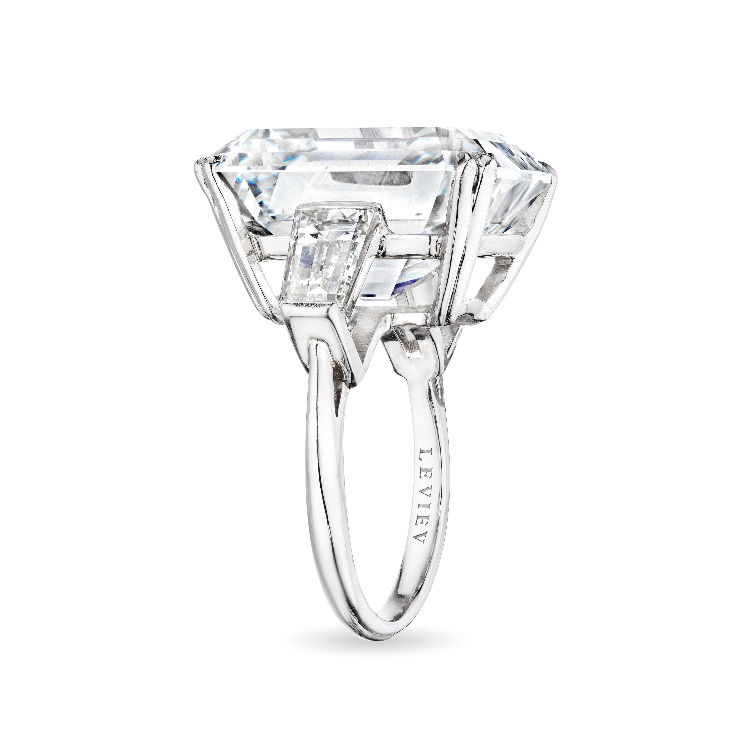 Asscher Cut Diamond Ring with Tapered Baguettes, 23.40 CT - Rings - Leviev Diamonds