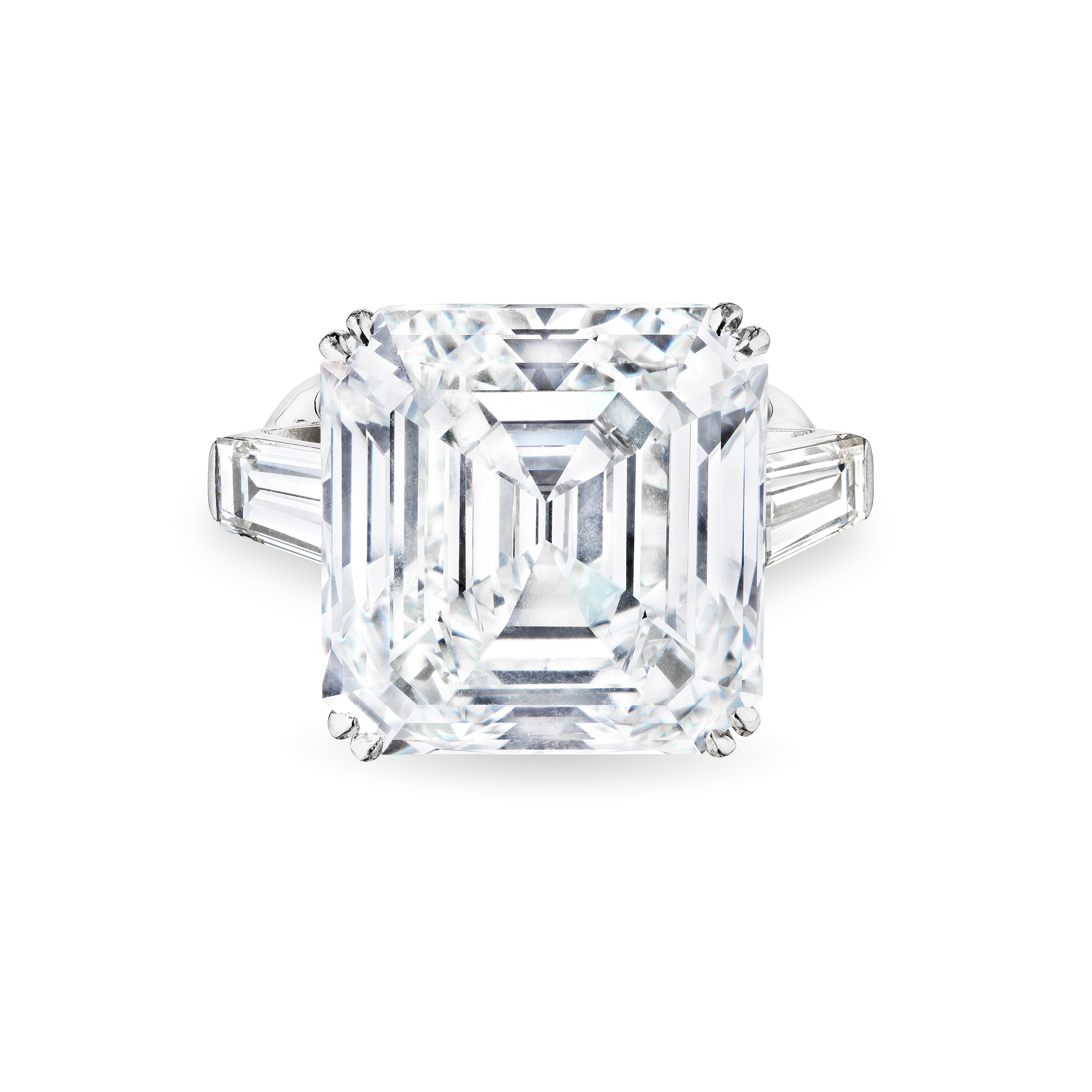 Asscher Cut Diamond Ring with Tapered Baguettes, 23.40 CT - Rings - Leviev Diamonds