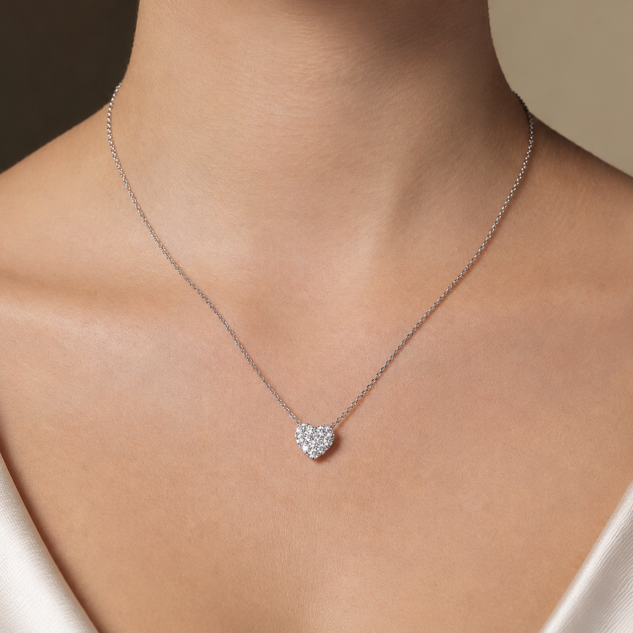 Cassiel Heart 0.85 Carat Diamond Pendant Necklace in 18K White Gold