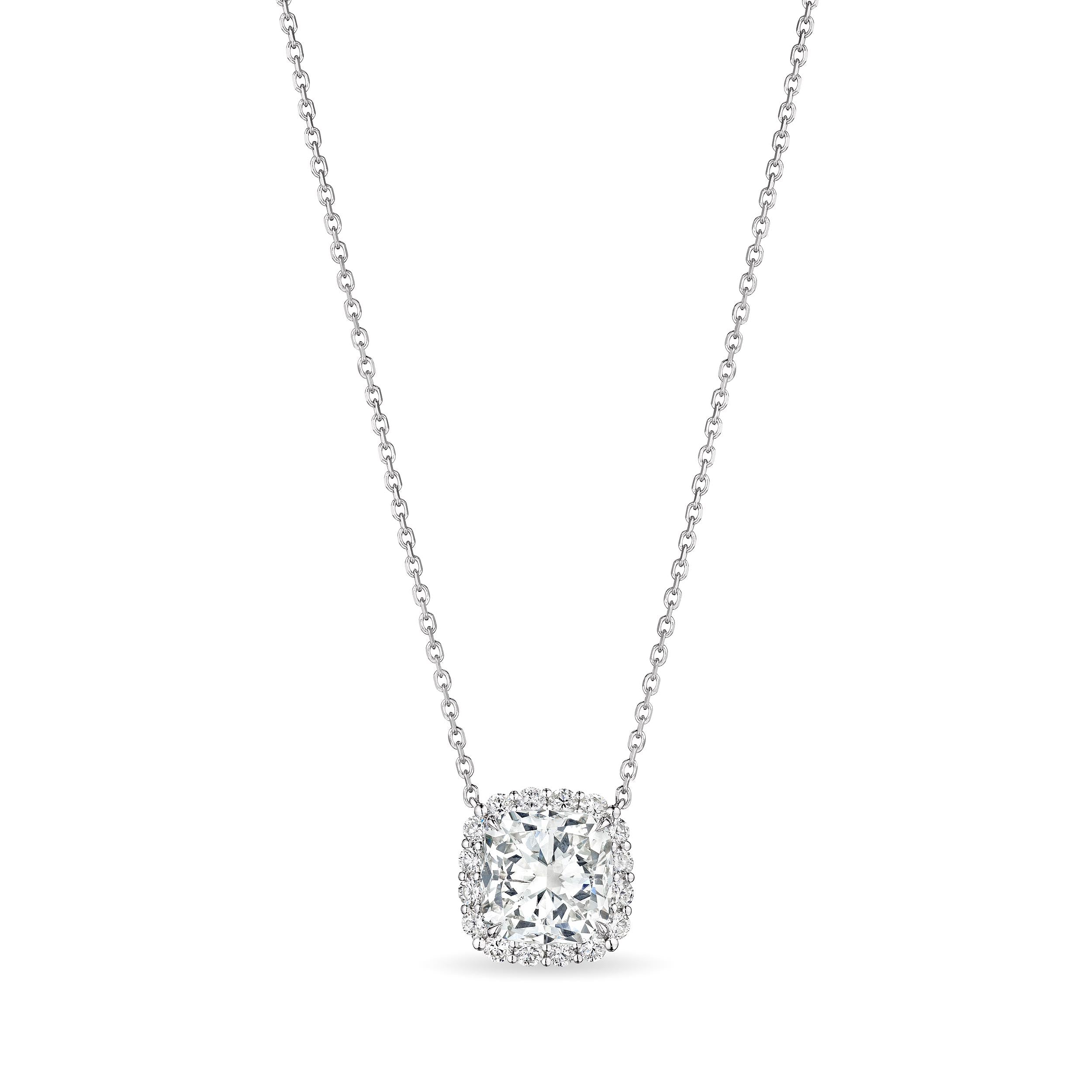 Cushion Cut Diamond with Halo Pendant, 3.5 CT - Necklaces - Leviev Diamonds