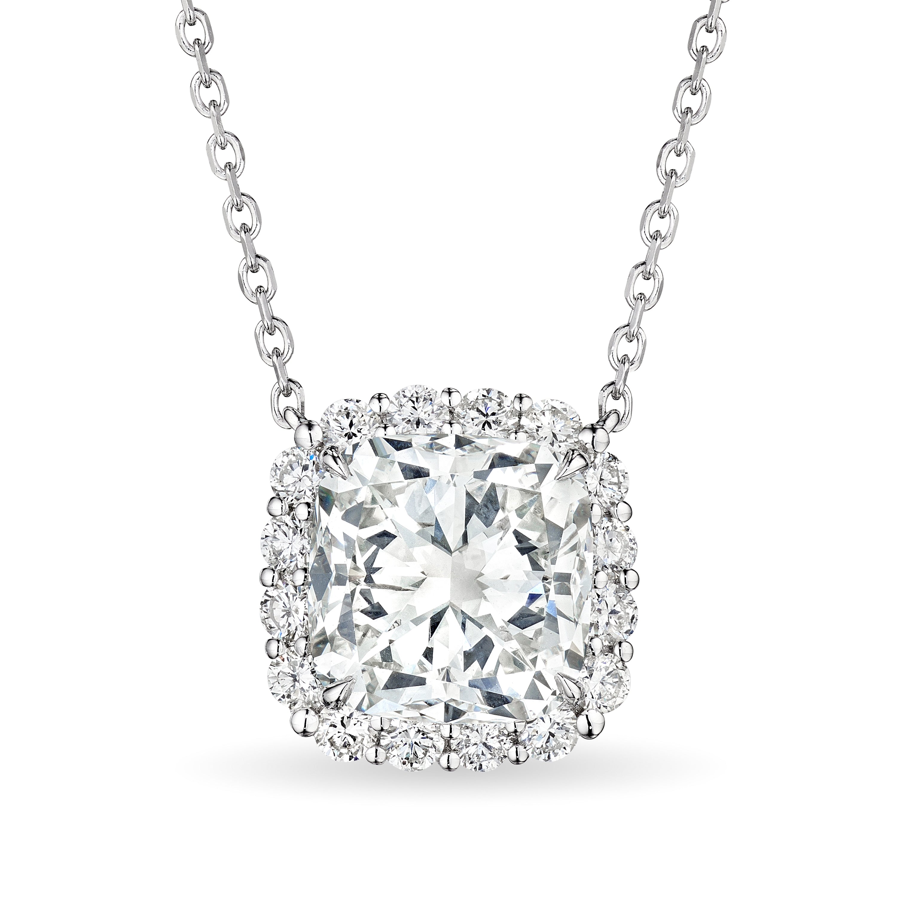 Cushion Cut Diamond with Halo Pendant, 3.5 CT - Necklaces - Leviev Diamonds