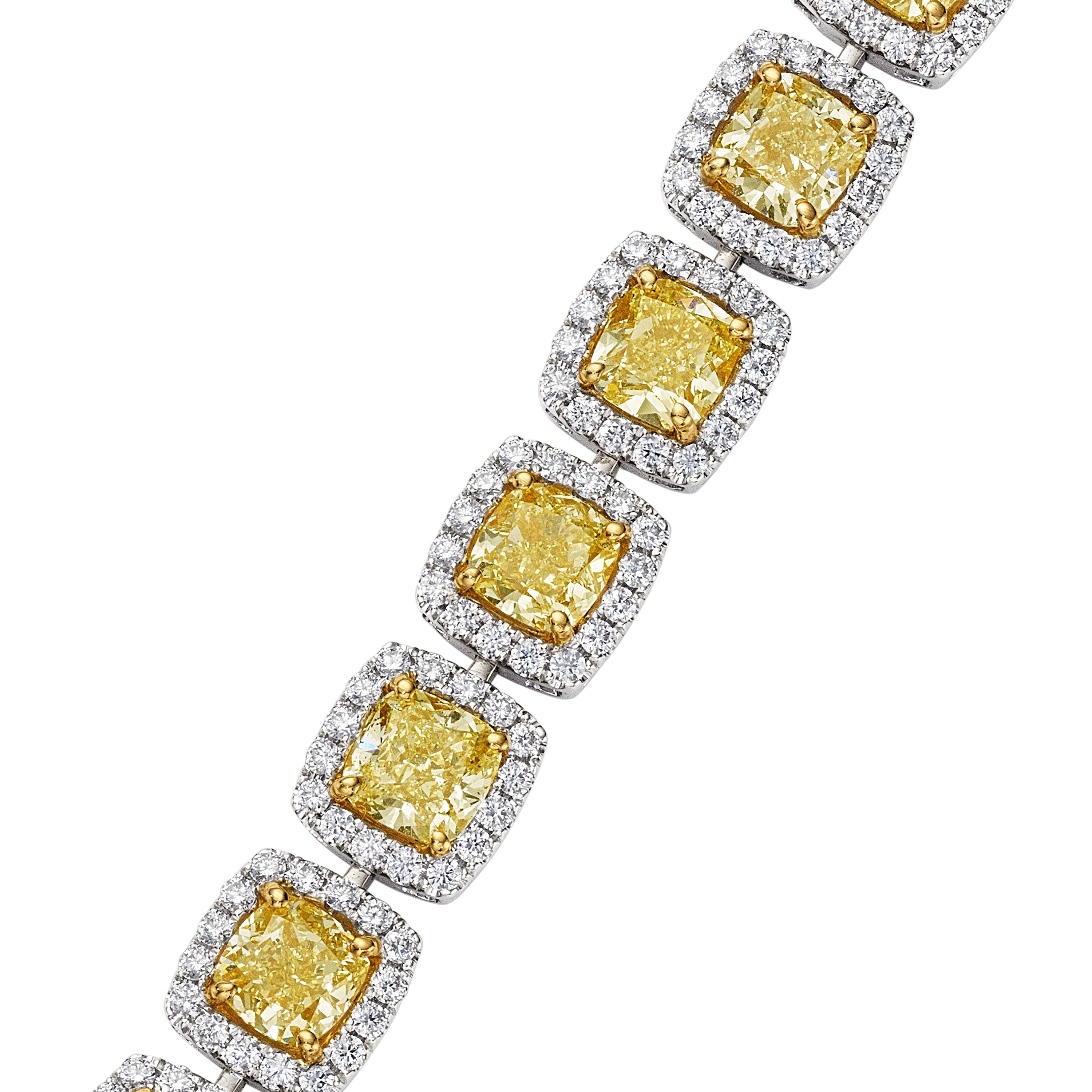 Cushion Cut Fancy Yellow Diamond Bracelet with Halo, 19 CT - Bracelets - Leviev Diamonds