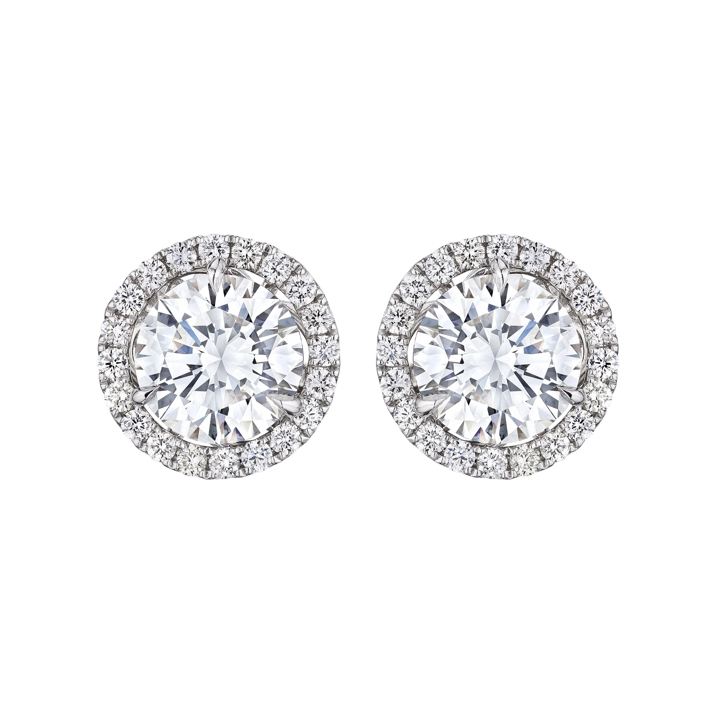 Diamond Stud Earrings with Halo, 6 CT - Earrings - Leviev Diamonds