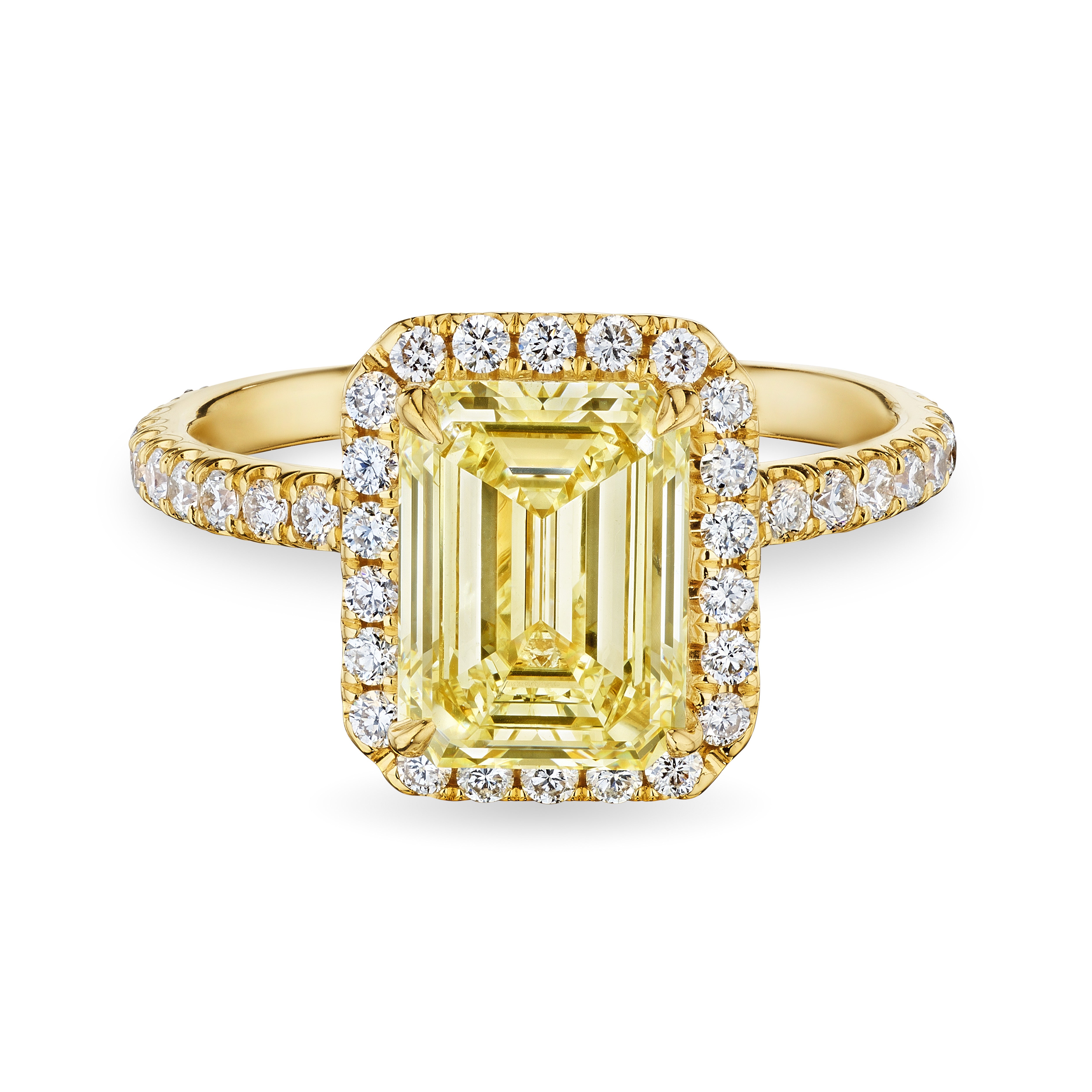 Emerald Cut Diamond Ring With Halo, 2 CT, Gold - Rings - Leviev Diamonds