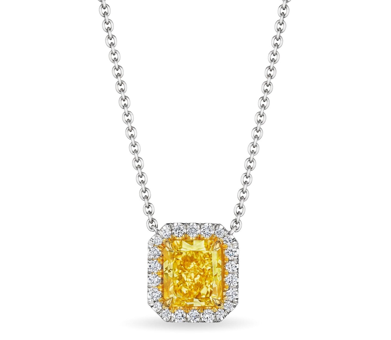 Fancy Intense Yellow Radiant Cut Diamond Pendant, 3 CT - Necklaces - Leviev Diamonds