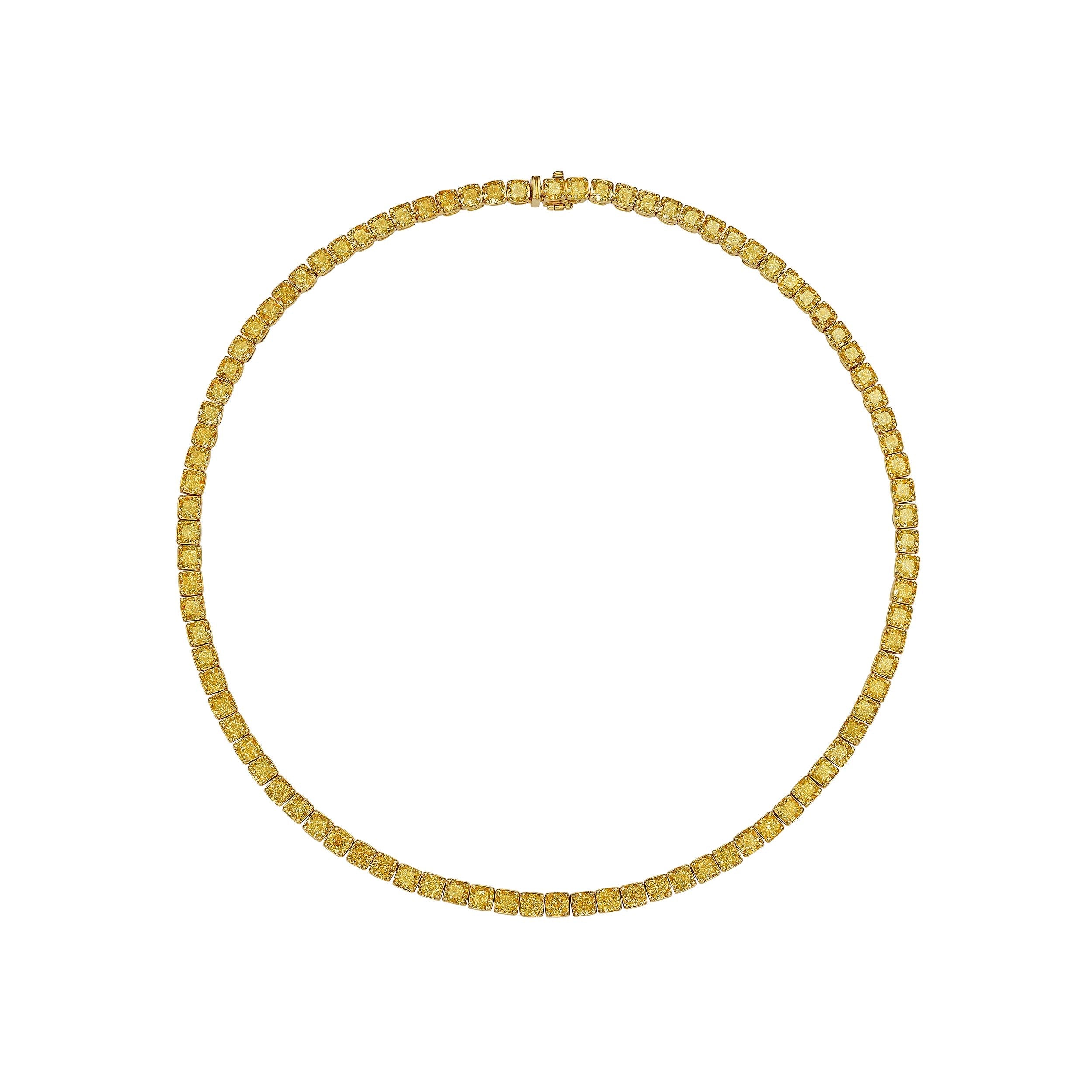 Fancy Intense Yellow Tennis Necklace, 36 CT - Necklaces - Leviev Diamonds